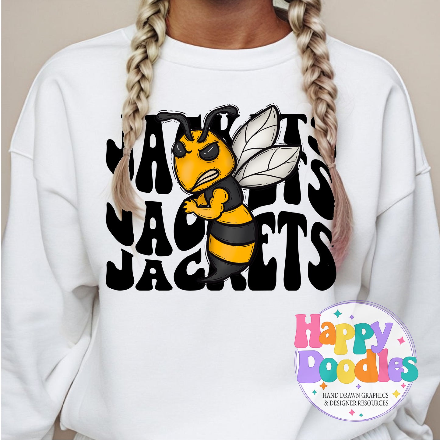 Wavy Retro Jackets Mascot T‑Shirt Printable PNG Download - Happy Doodles Designs