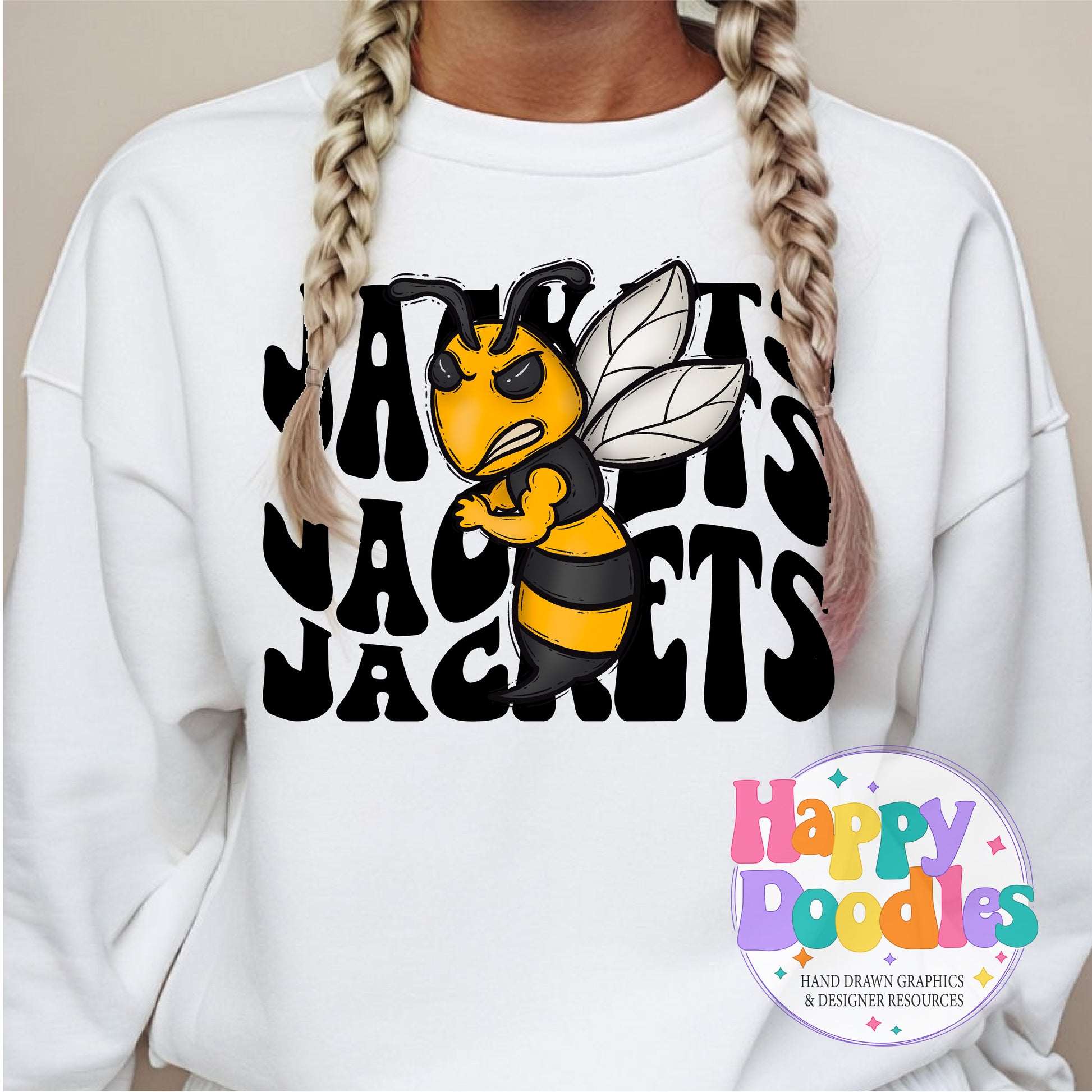 Wavy Retro Jackets Mascot T‑Shirt Printable PNG Download - Happy Doodles Designs