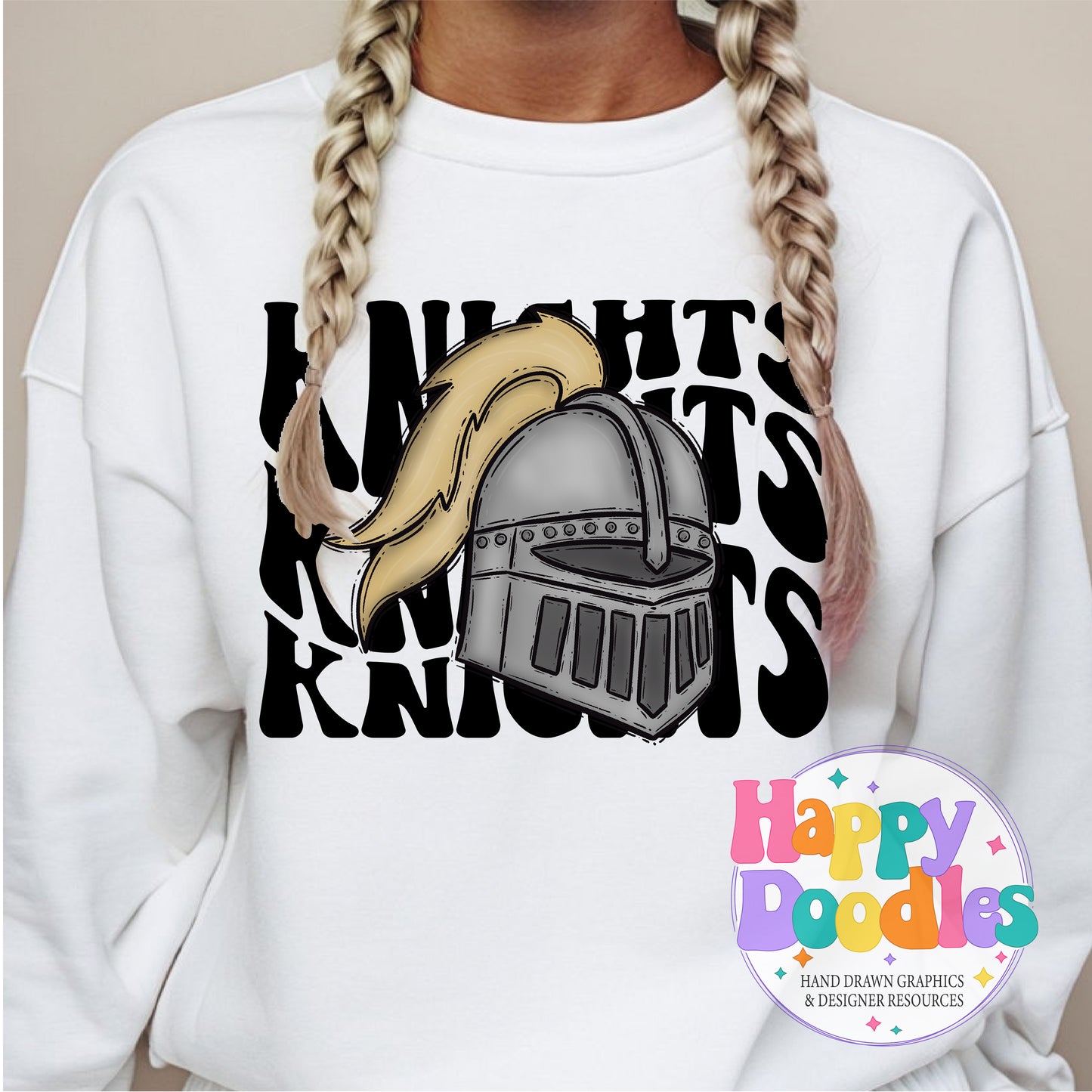 Wavy Retro Knights Mascot T‑Shirt Printable PNG Download - Happy Doodles Designs