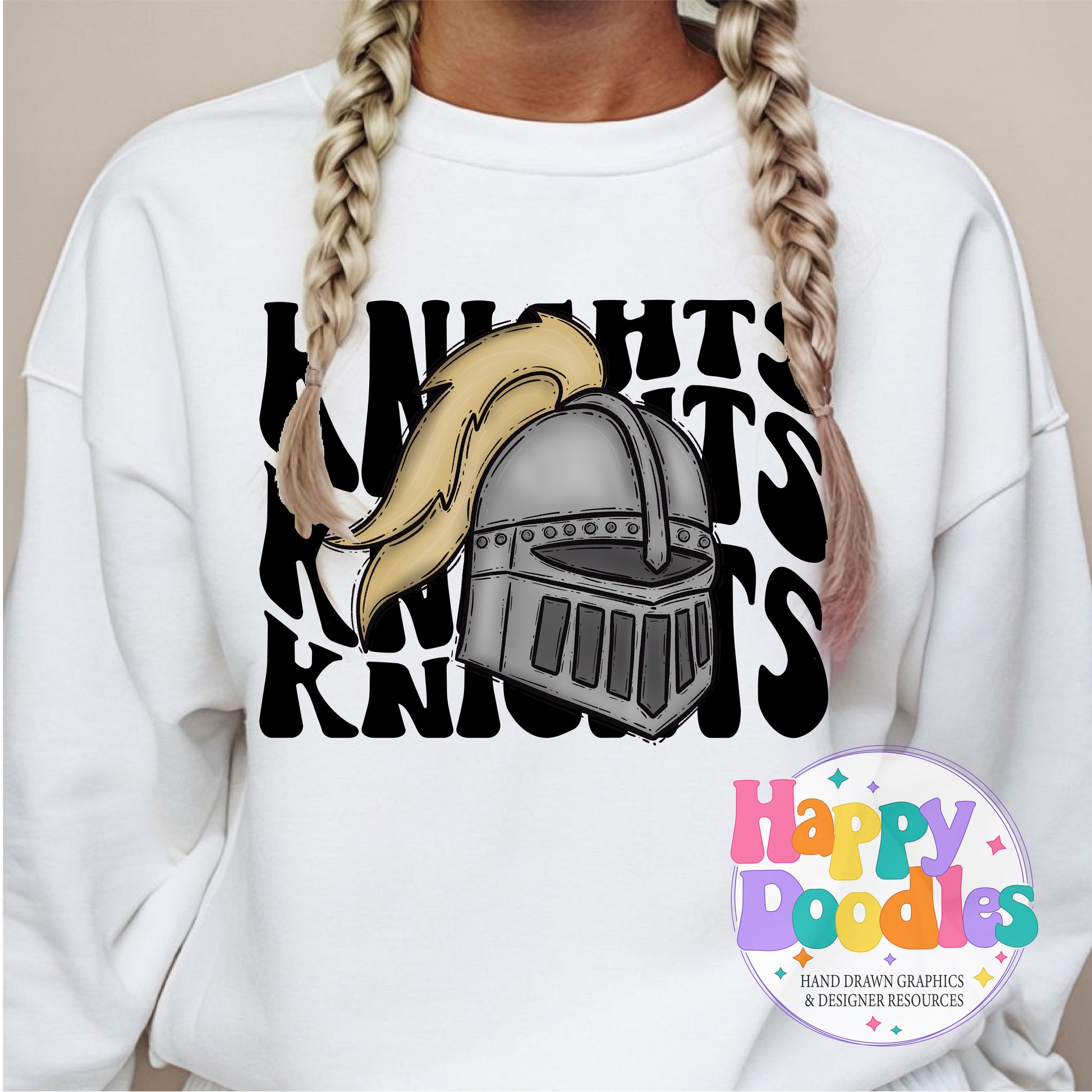 Wavy Retro Knights Mascot T‑Shirt Printable PNG Download - Happy Doodles Designs