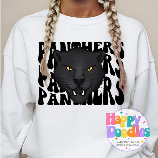 Wavy Retro Panthers Mascot Printable PNG - Happy Doodles Designs