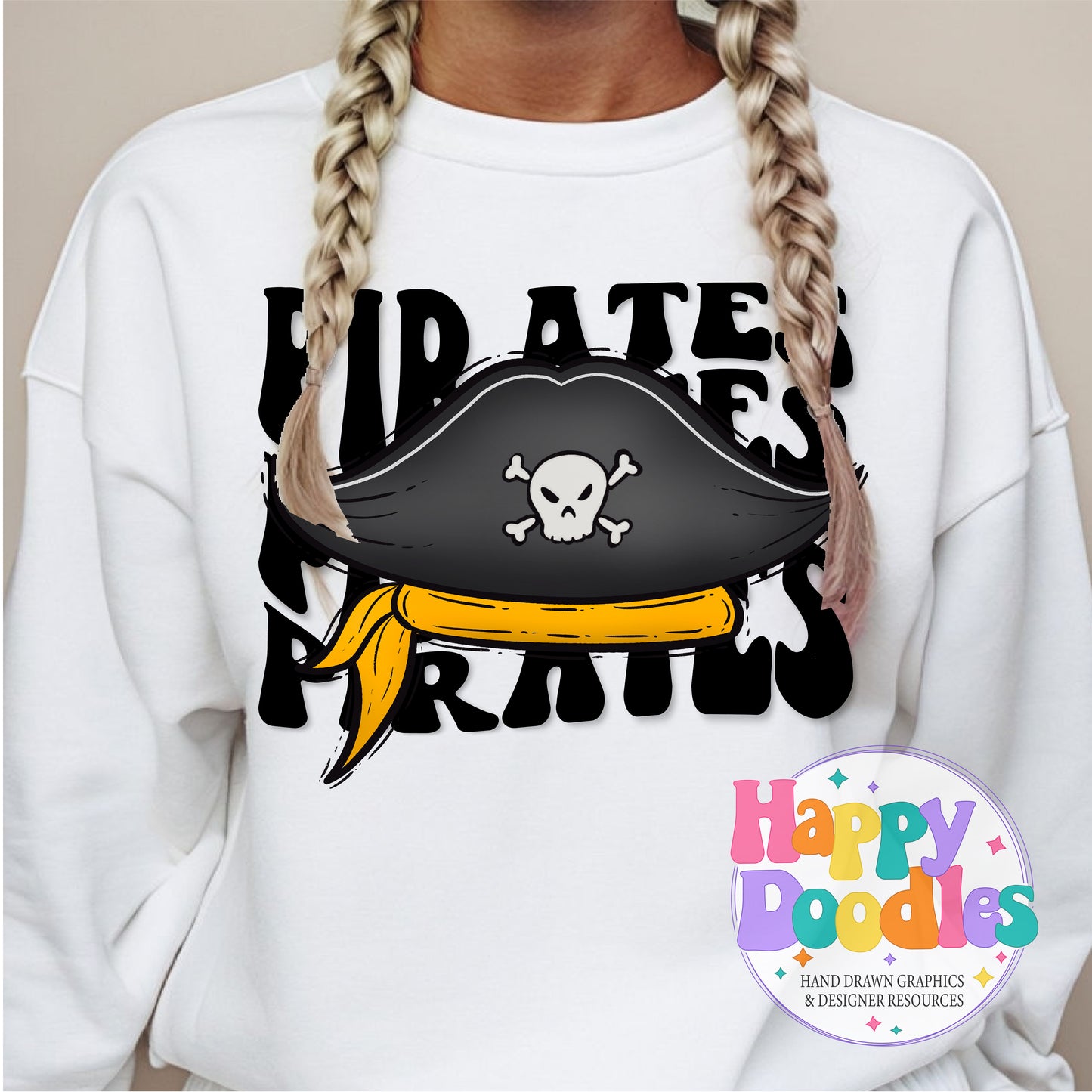Wavy Retro Pirate Hat Mascot Printable PNG - Happy Doodles Designs