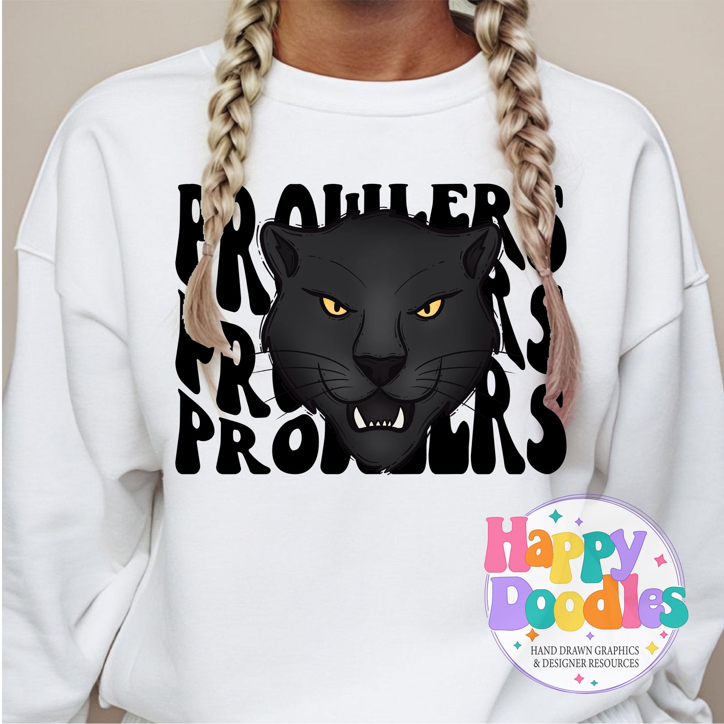 Wavy Retro Prowlers Mascot DIY Printable T‑Shirt Design - Happy Doodles Designs