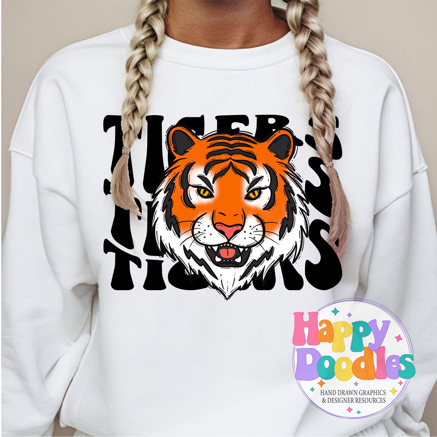 Wavy Retro Tigers Mascot Printable PNG for Sublimation & Crafts - Happy Doodles Designs