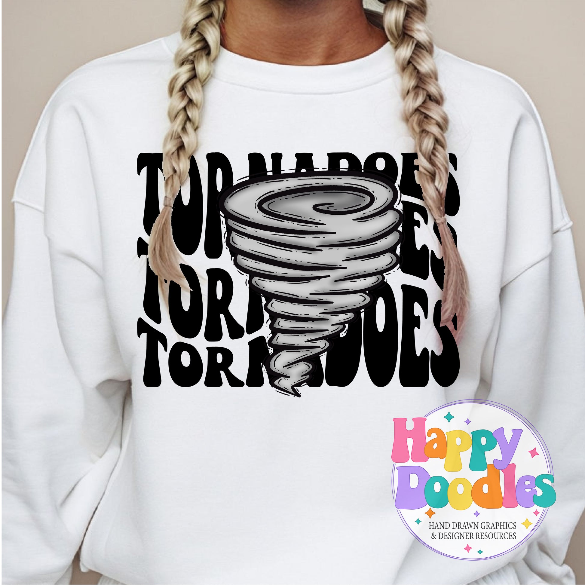 Wavy Retro Tornadoes Mascot Printable PNG T‑Shirt Design - Happy Doodles Designs