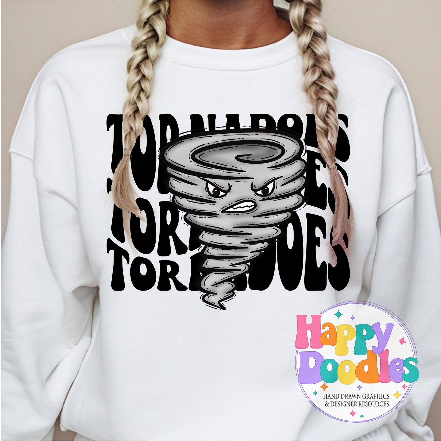 Wavy Retro Tornado Face Mascot Printable PNG - Happy Doodles Designs