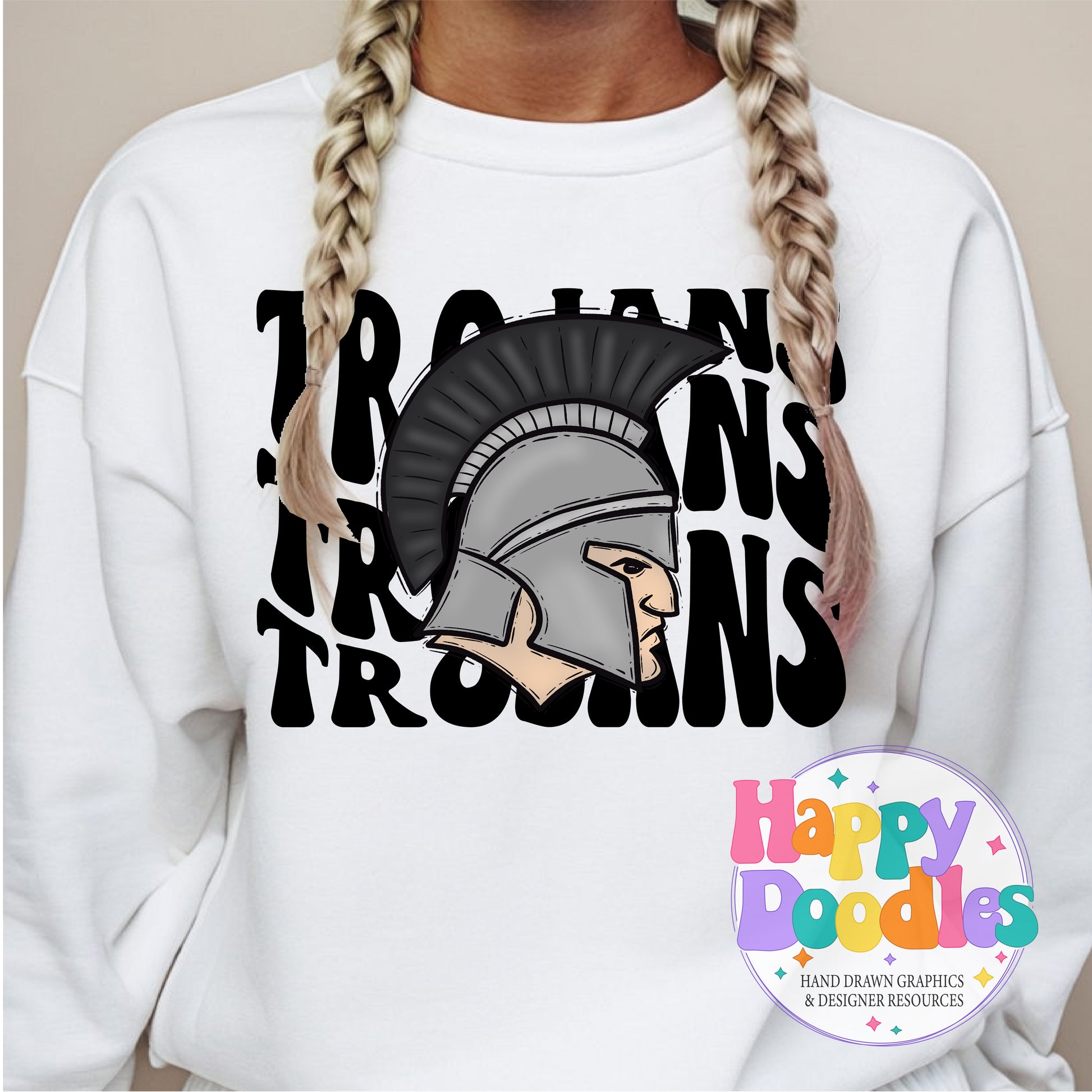 Wavy Retro Trojans Mascot Printable PNG for Sublimation & Crafts - Happy Doodles Designs
