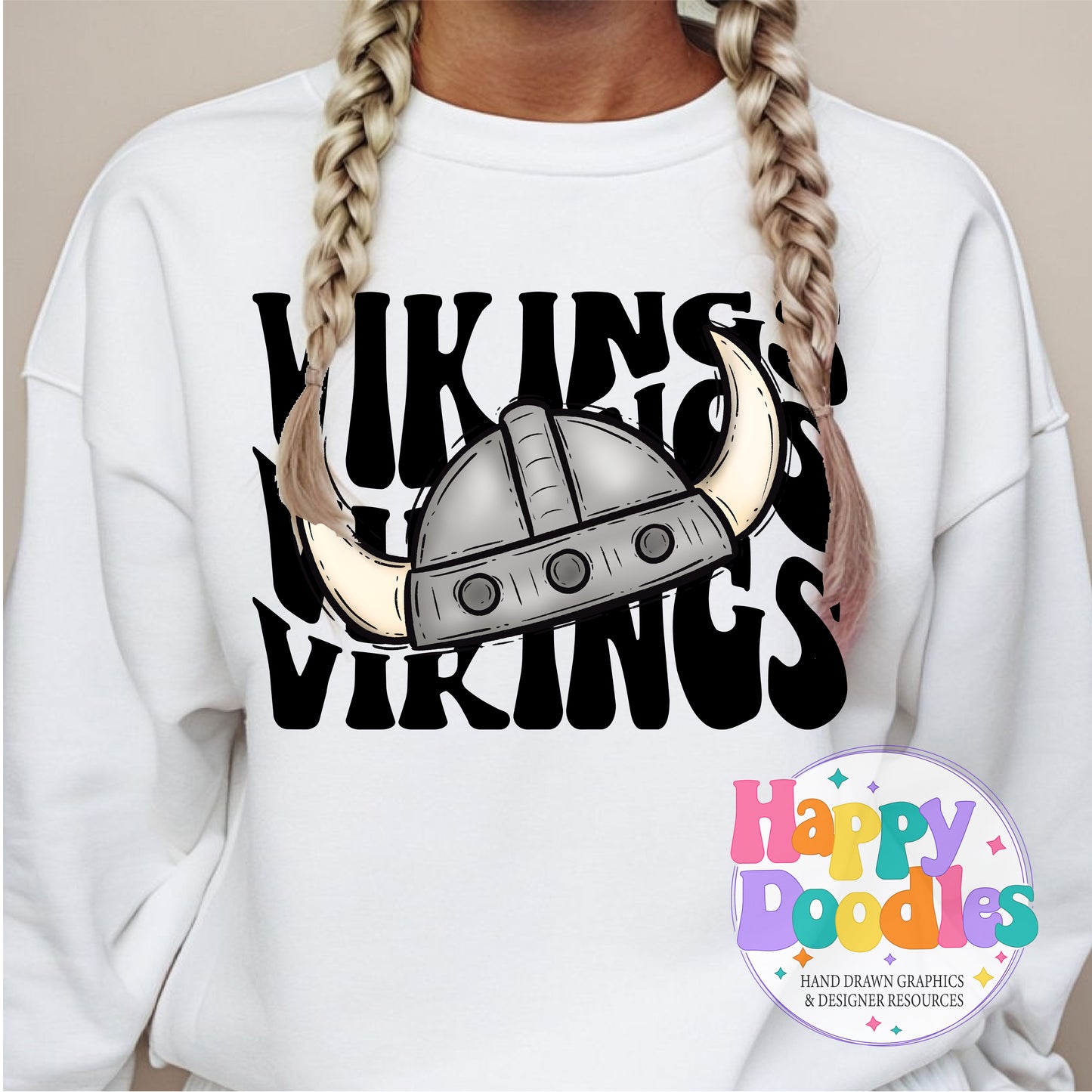 Wavy Retro Vikings Mascot Printable PNG T‑Shirt Design - Happy Doodles Designs