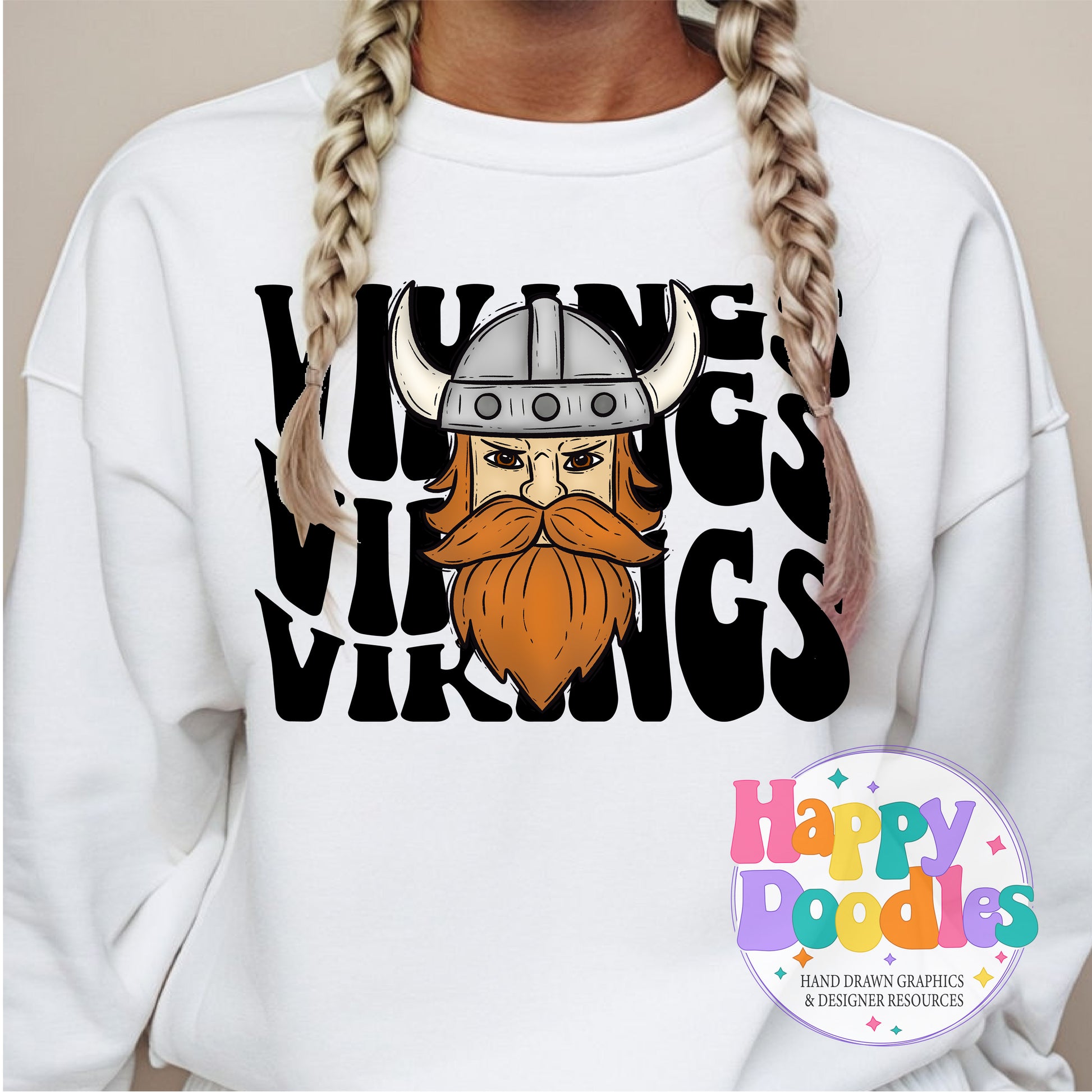 Wavy Retro Vikings Face Mascot Printable PNG - Happy Doodles Designs