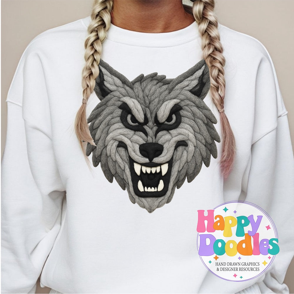 Wolf Yarn Mascot High Resolution PNG Clip Art - Happy Doodles Designs