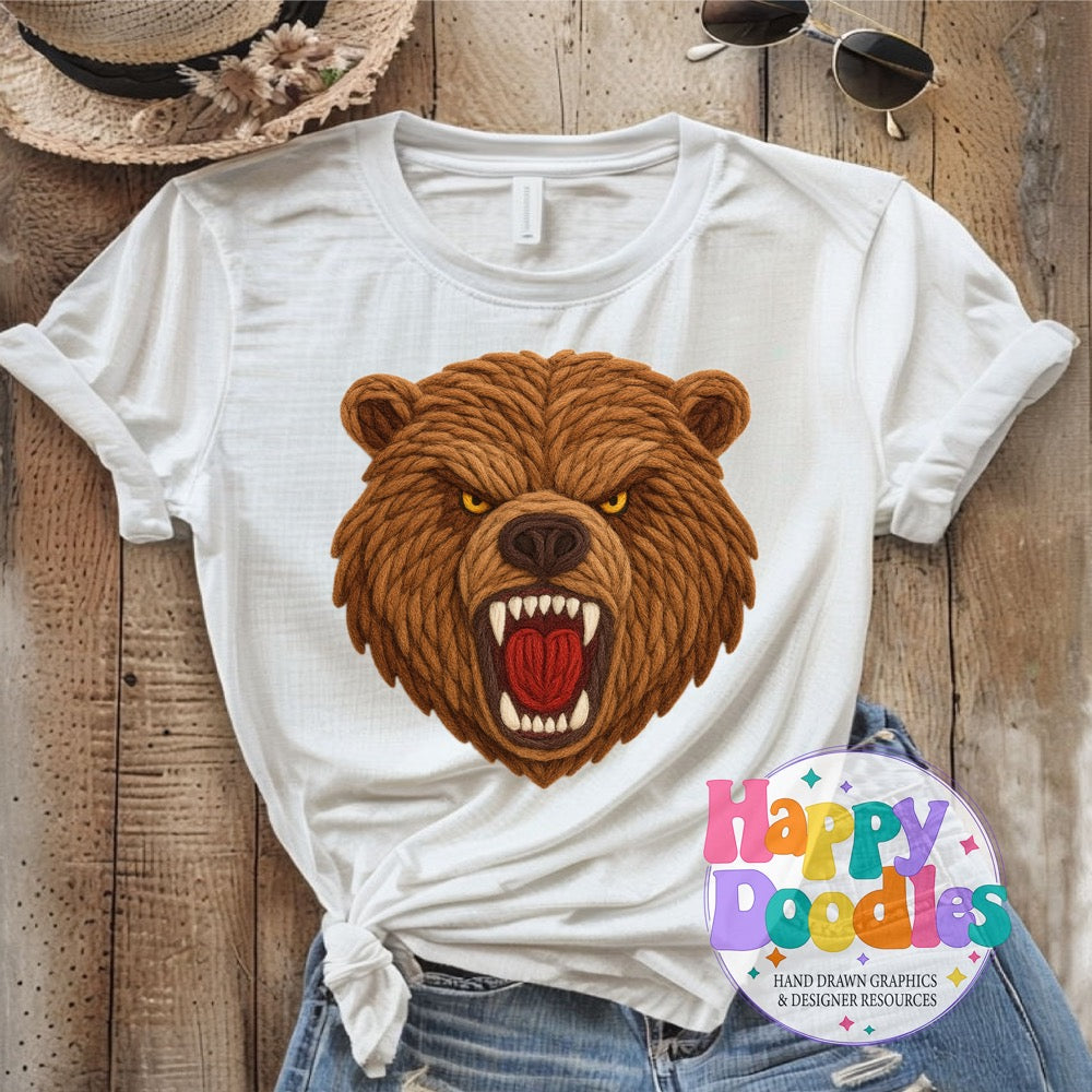 Bear Yarn Mascot Printable PNG Illustration - Happy Doodles Designs