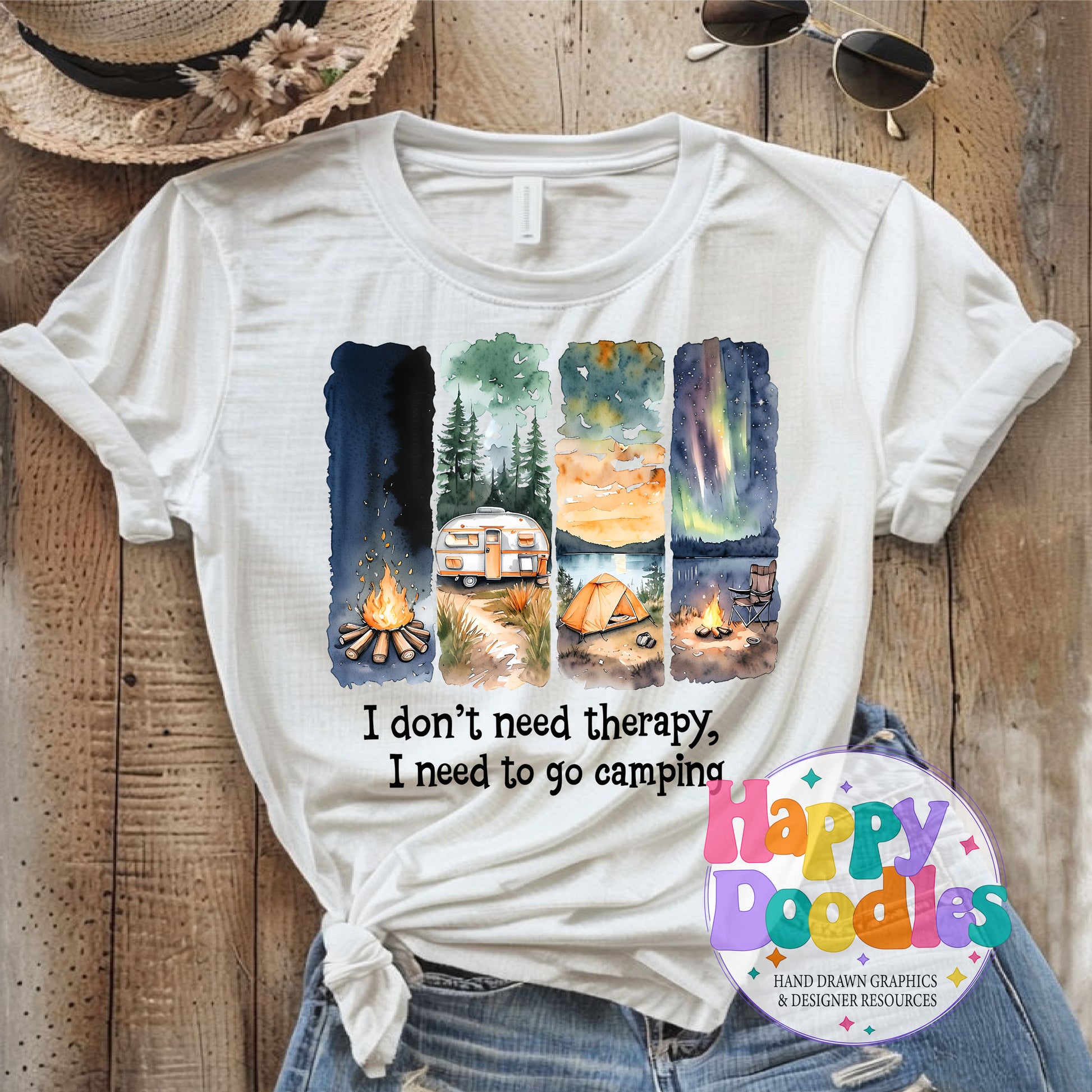 I Dont Need Therapy I Need Camping Paint Stripes High Resolution Printable PNG - Happy Doodles Designs