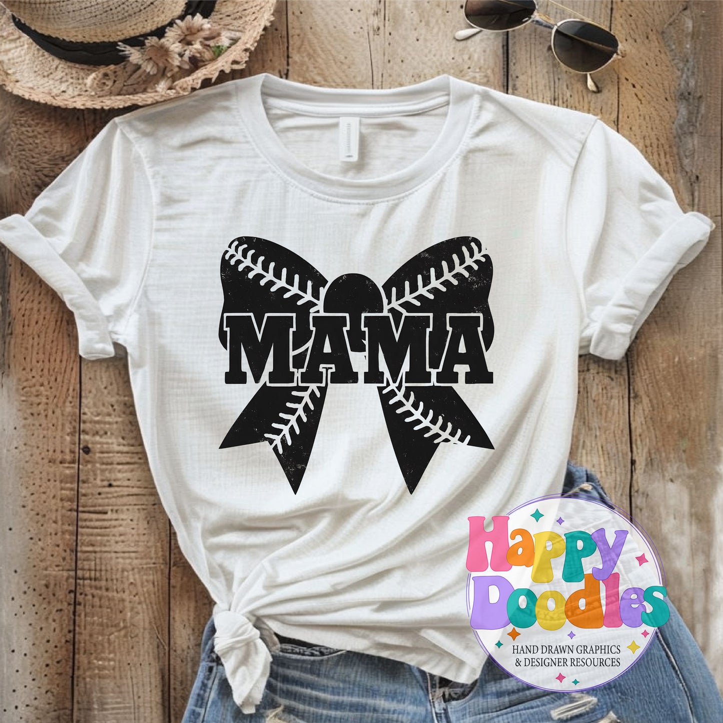 Baseball Mama Bow DIY Printable T-Shirt Design - Happy Doodles Designs
