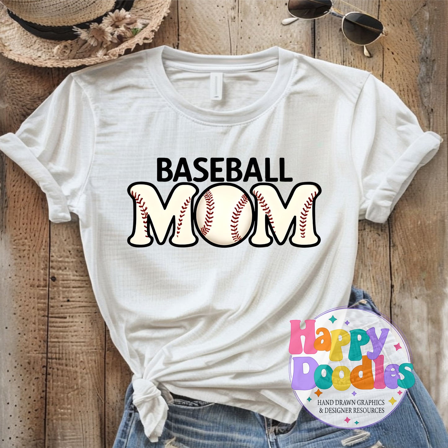 Baseball Mom DIY Printable T-Shirt Design - Happy Doodles Designs