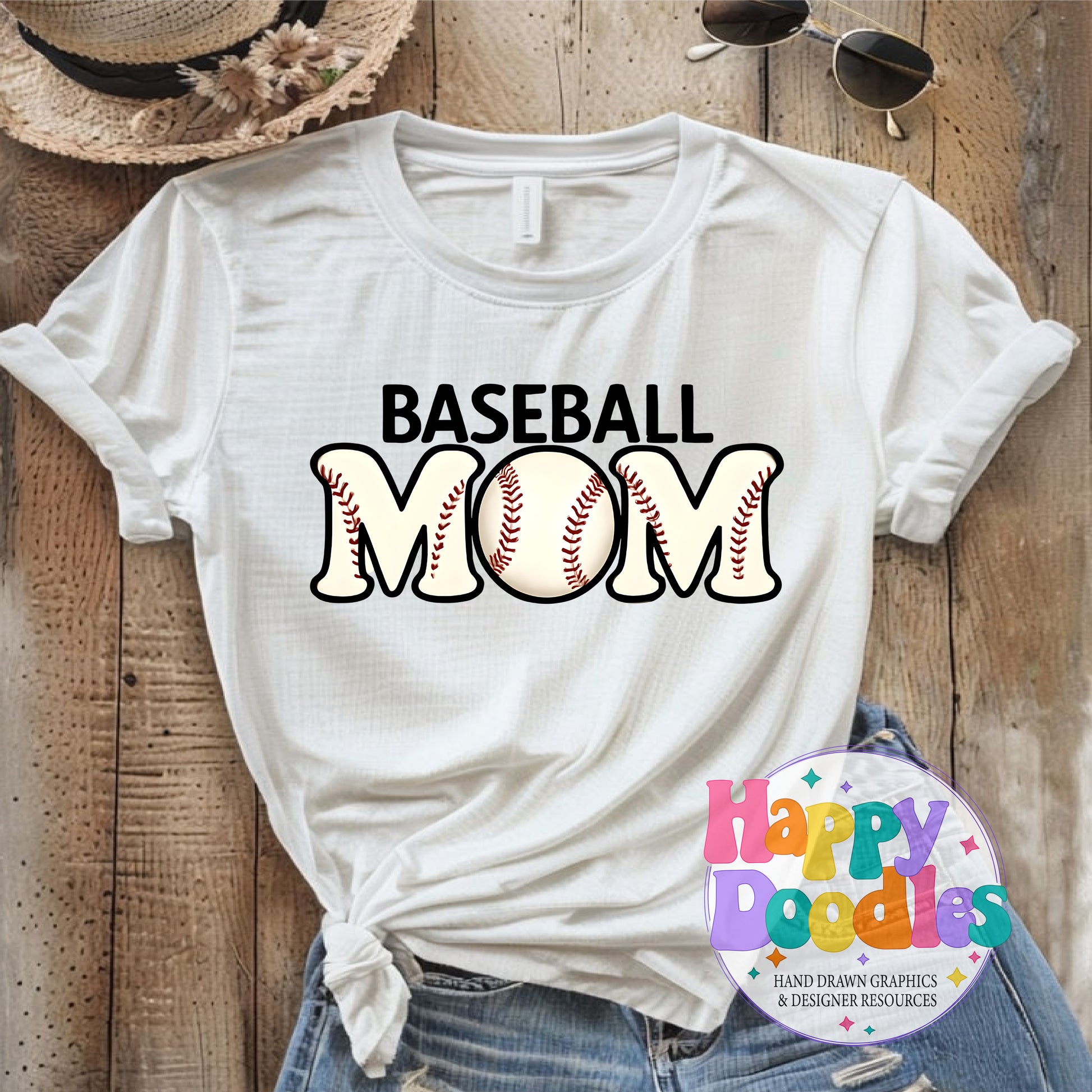 Baseball Mom DIY Printable T-Shirt Design - Happy Doodles Designs
