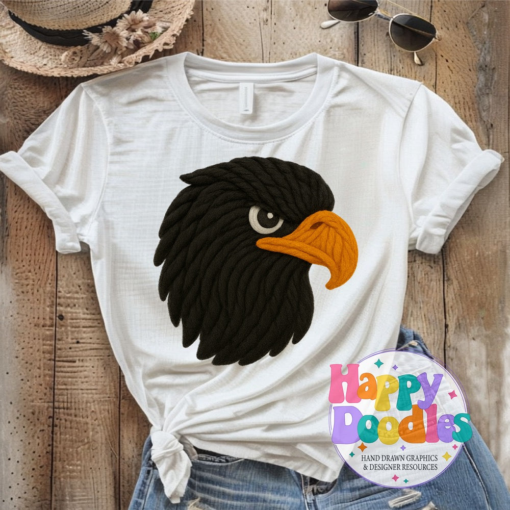 Black Hawk Yarn Mascot Printable Mascot PNG - Happy Doodles Designs