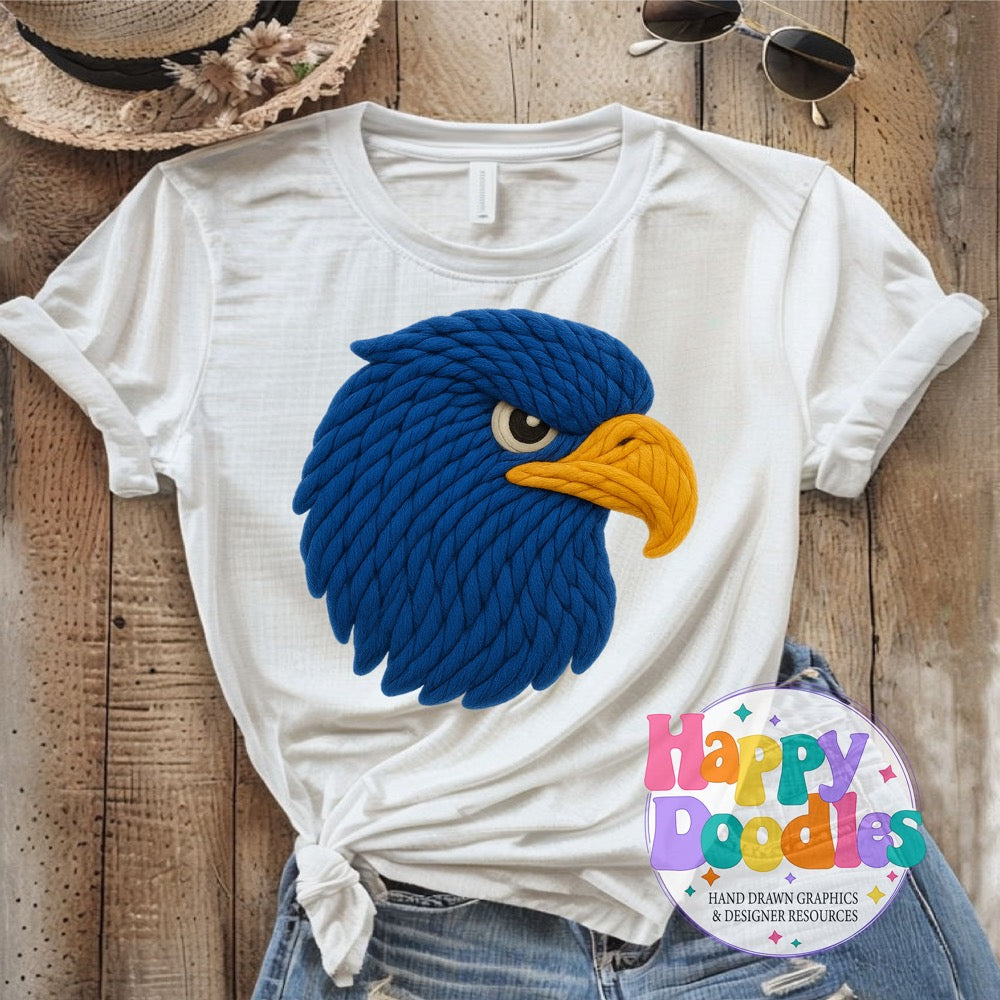Blue Hawk Yarn Mascot Printable Mascot PNG - Happy Doodles Designs