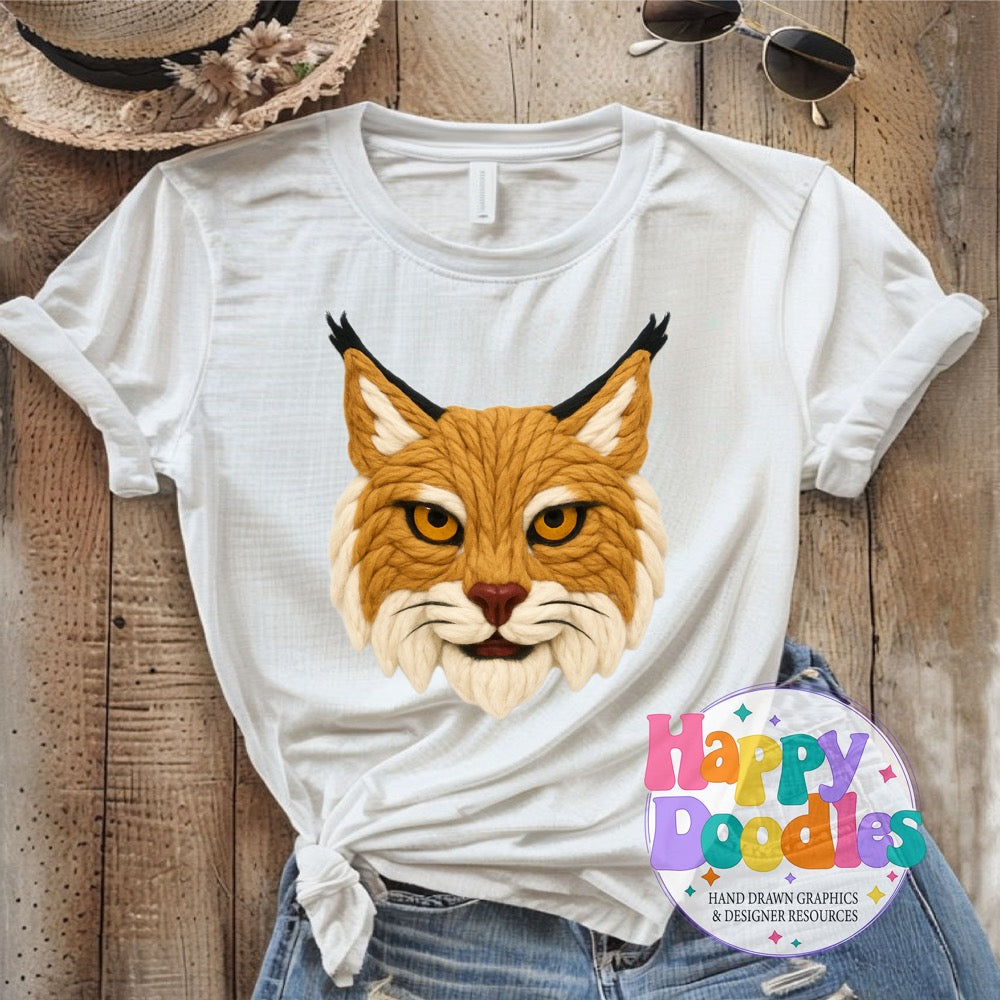 Bobcat Yarn Mascot Printable PNG Clipart - Happy Doodles Designs