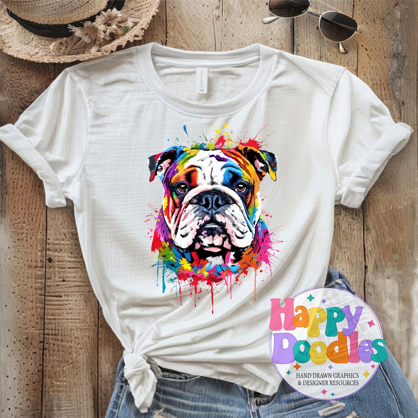 Bulldog Paint Splash T-Shirt Printable PNG Download - Happy Doodles Designs
