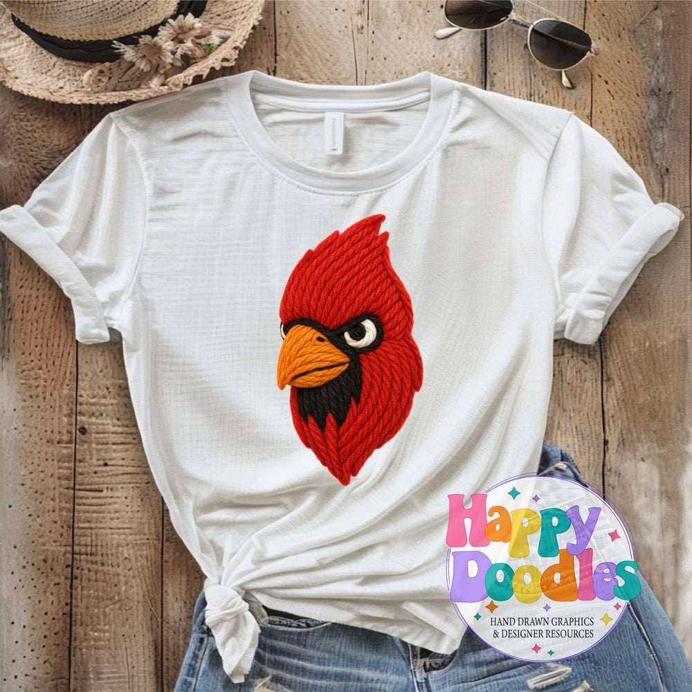 Cardinal Yarn Mascot Printable PNG Download - Happy Doodles Designs