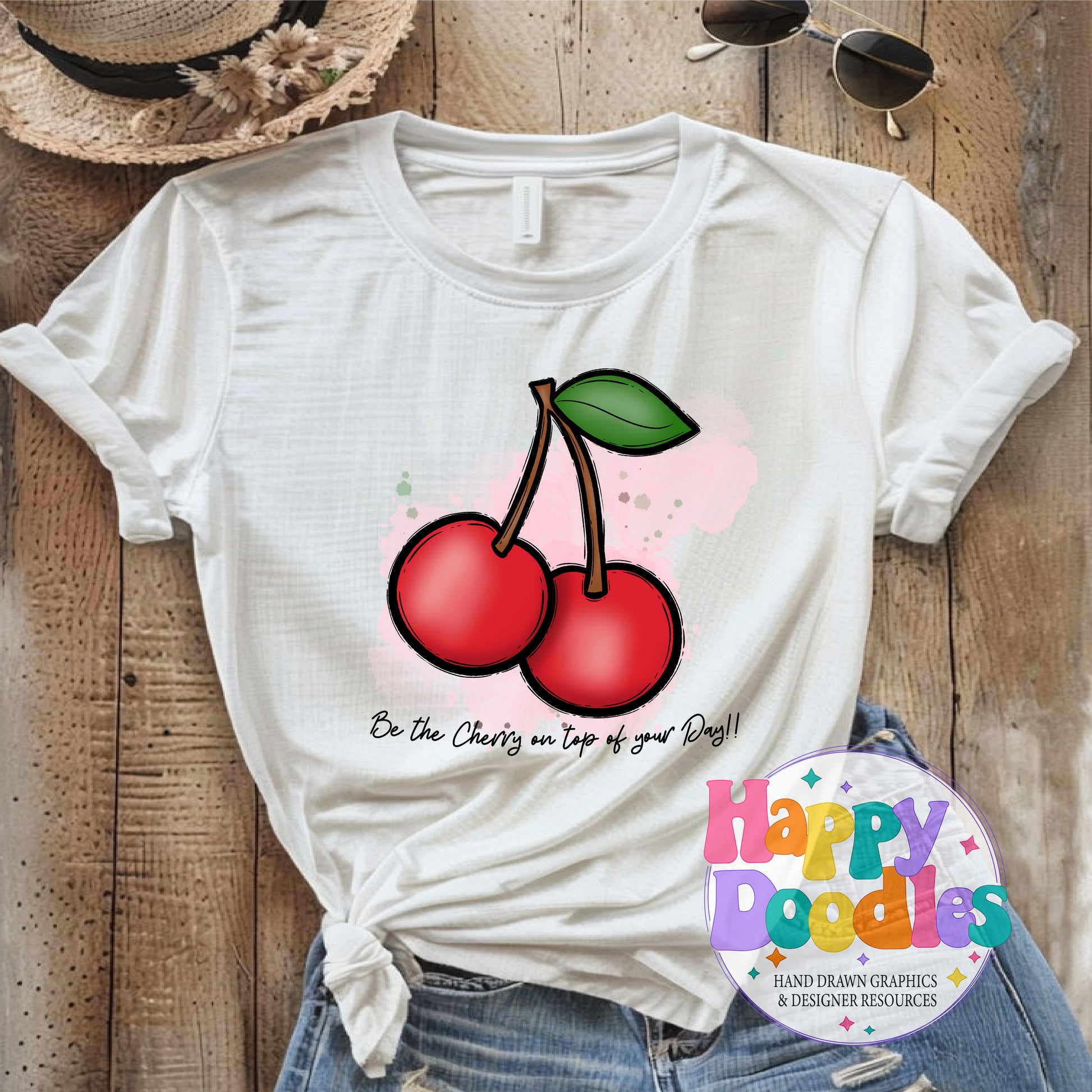 Cherry On Top of Your Day DIY Printable T-Shirt Design - Happy Doodles Designs