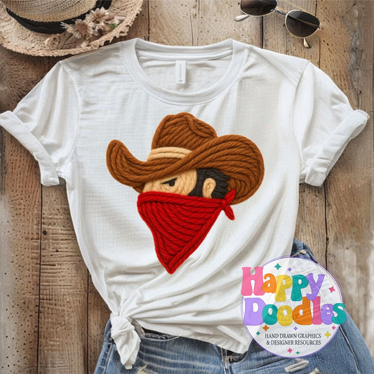 Cowboy Outlaws Yarn Mascot Printable PNG Clipart - Happy Doodles Designs
