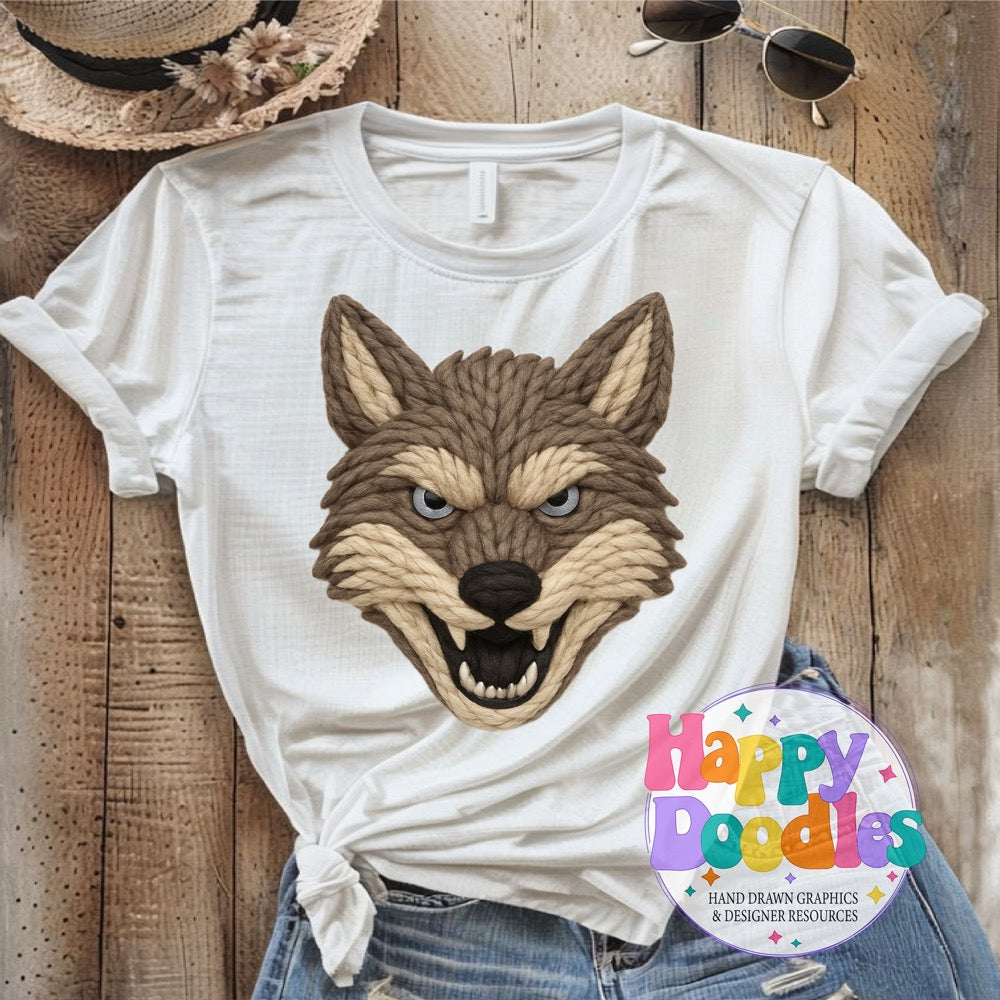 Coyote Yarn Mascot Printable PNG Illustration - Happy Doodles Designs