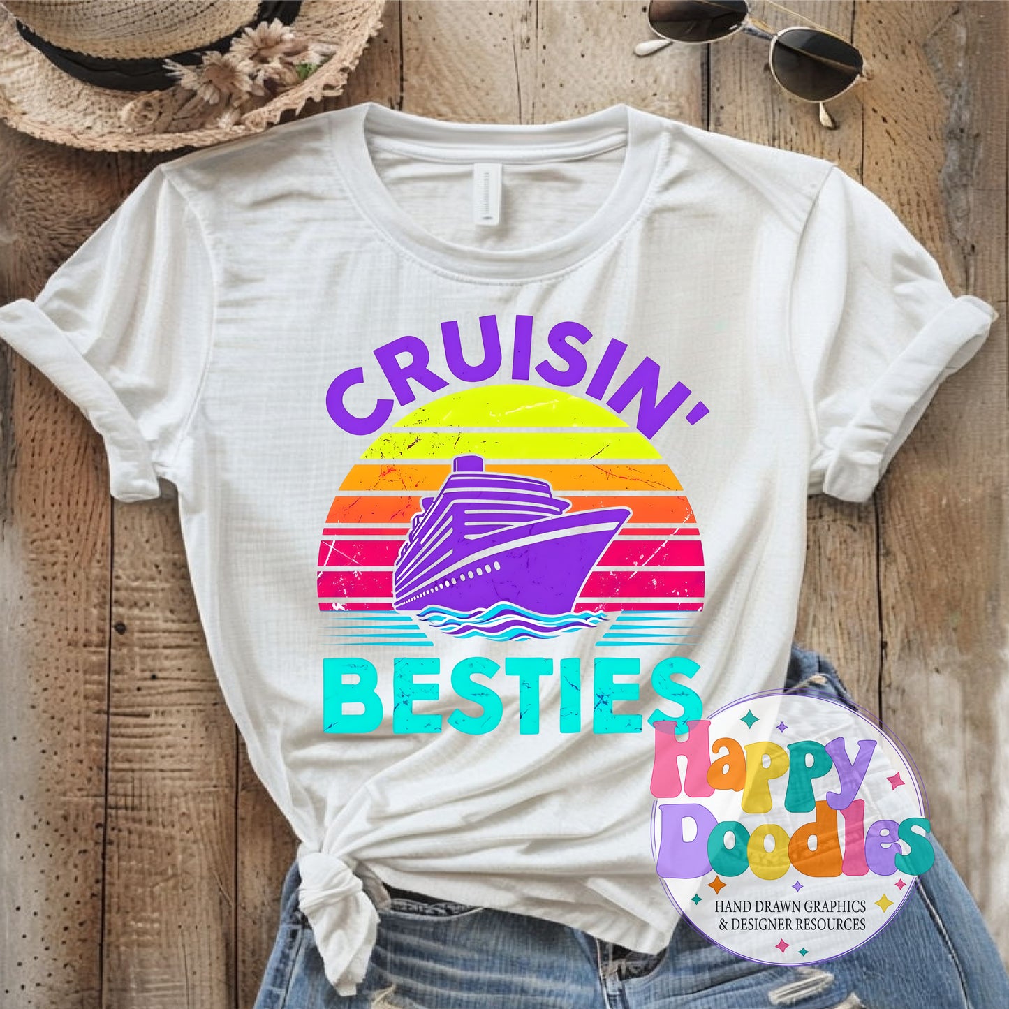 Cruisin Besties Printable PNG for Sublimation & Crafts - Happy Doodles Designs