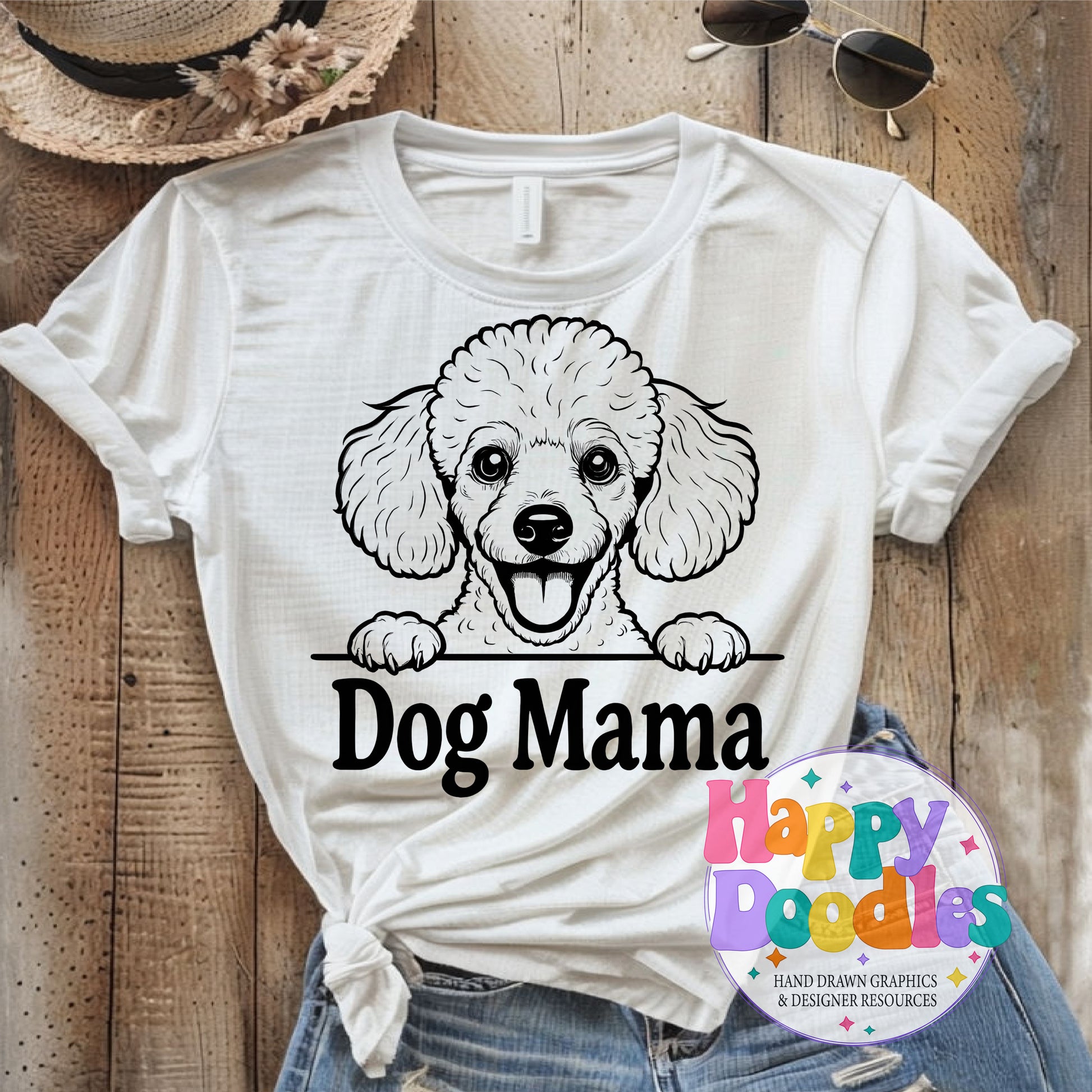 Dog Mama Poodle T-Shirt Printable PNG Download - Happy Doodles Designs