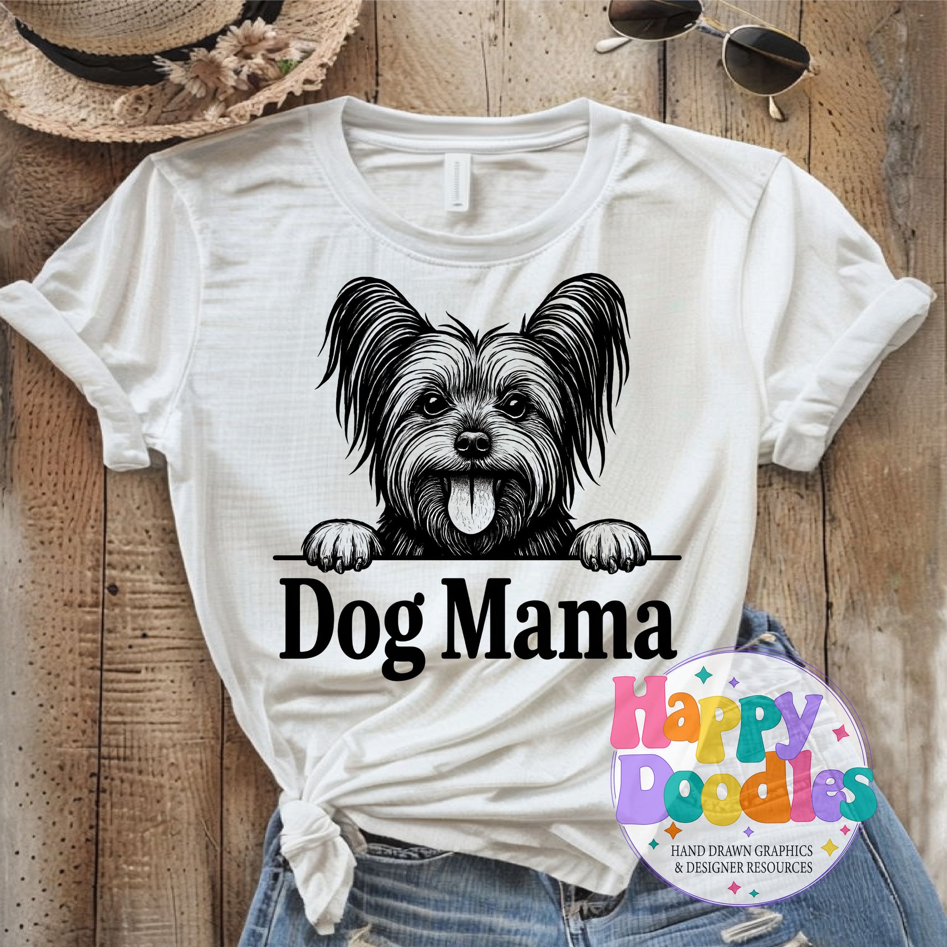 Dog Mama Yorkie DIY Printable T-Shirt Design - Happy Doodles Designs