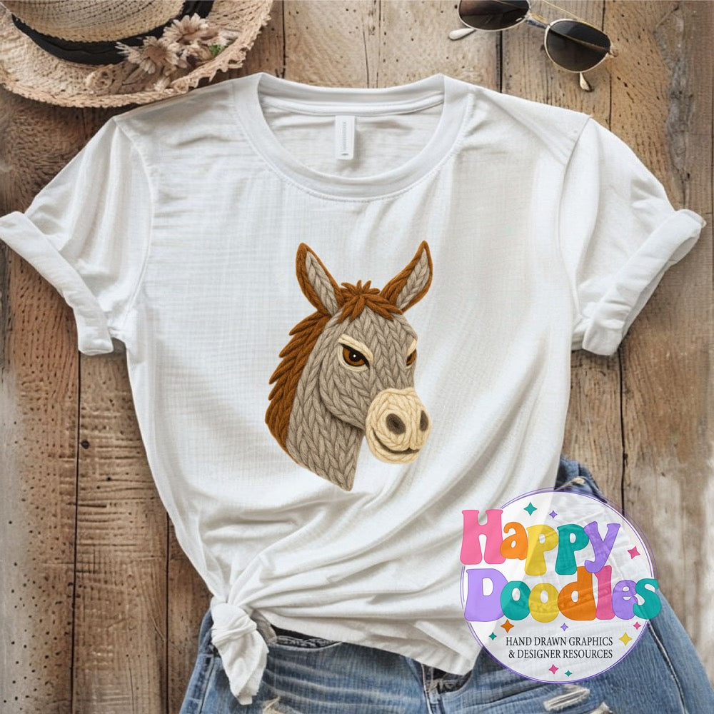 Donkey Yarn Mascot High Resolution PNG Clip Art - Happy Doodles Designs