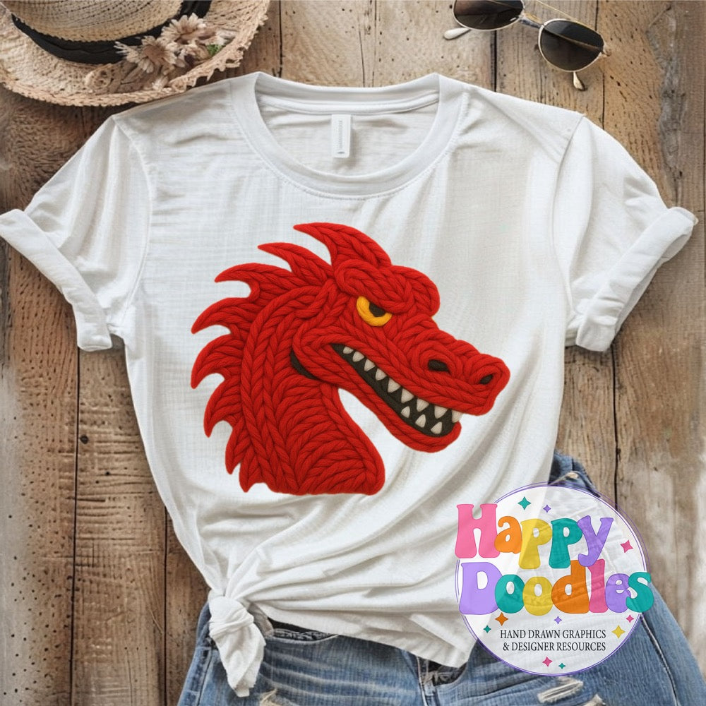 Dragon Red Yarn Mascot Printable Mascot PNG - Happy Doodles Designs