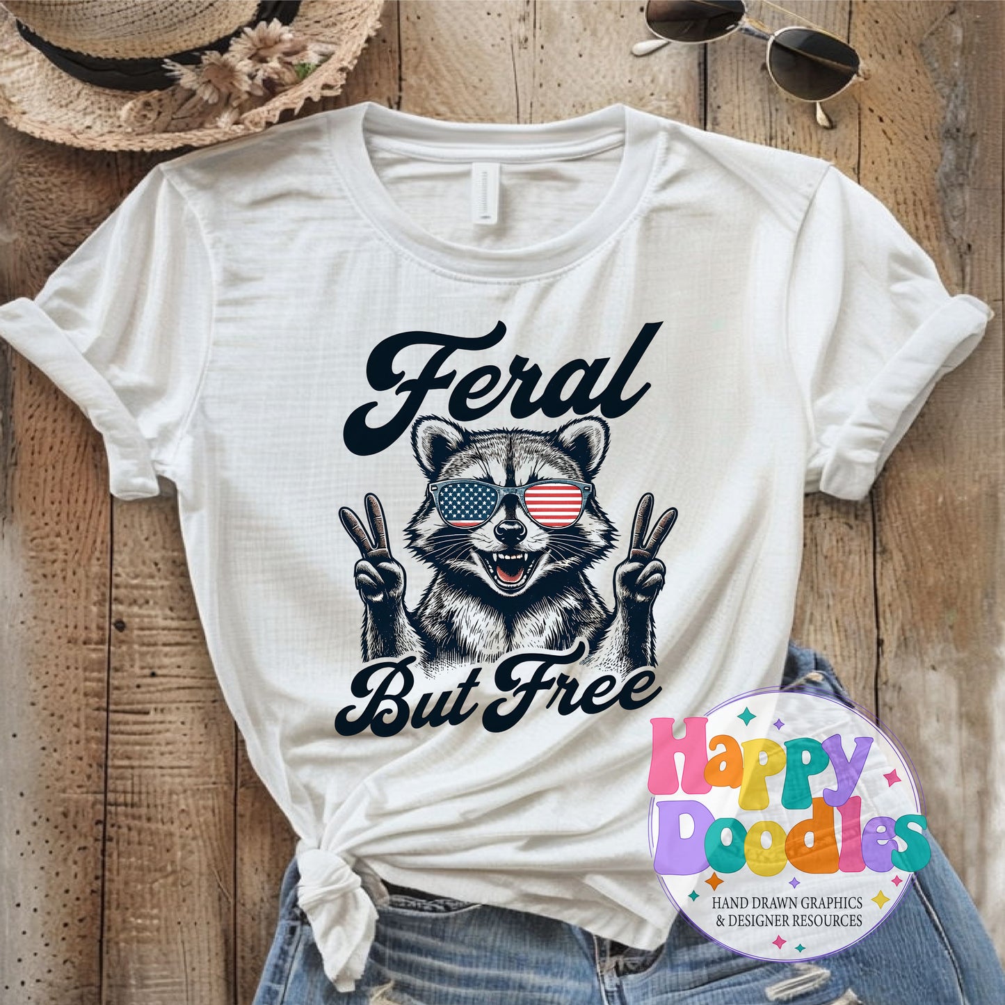 Feral But Free Raccoon DIY Printable T-Shirt Design - Happy Doodles Designs