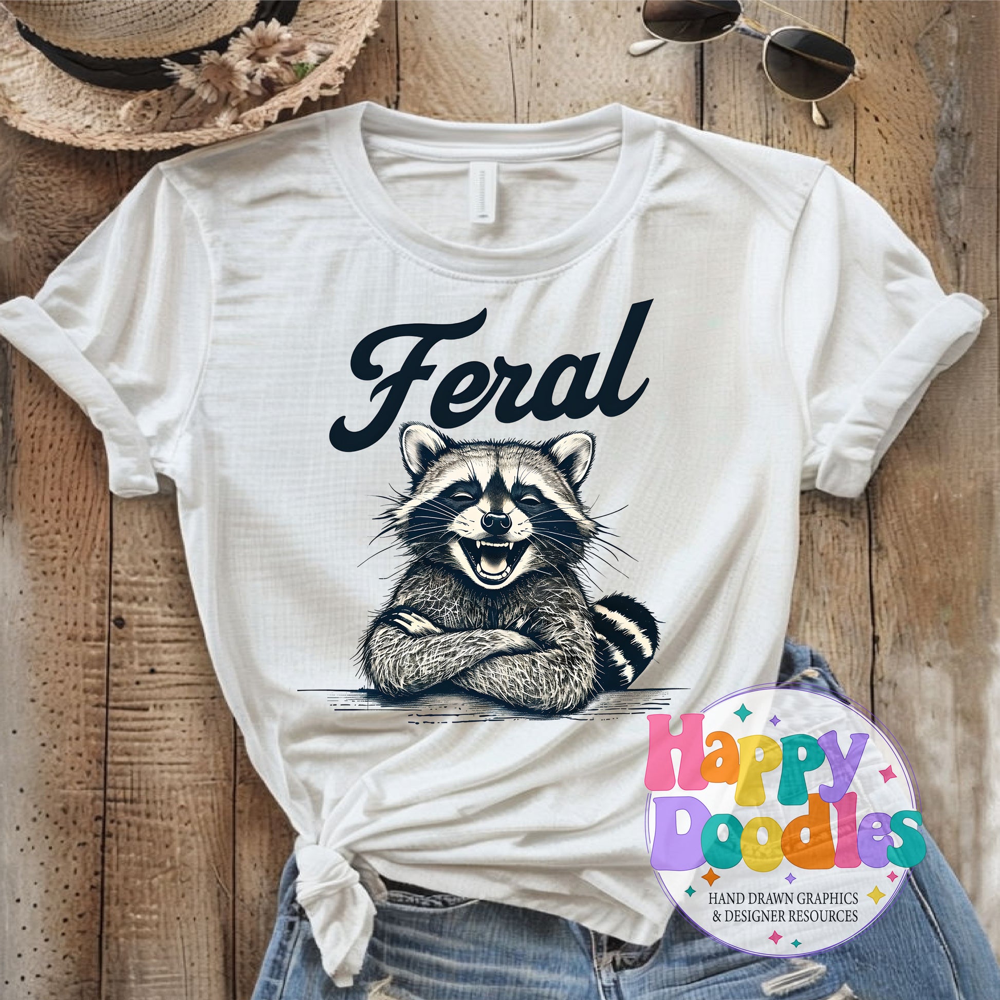 Feral Raccoon Printable PNG for Sublimation & Crafts - Happy Doodles Designs