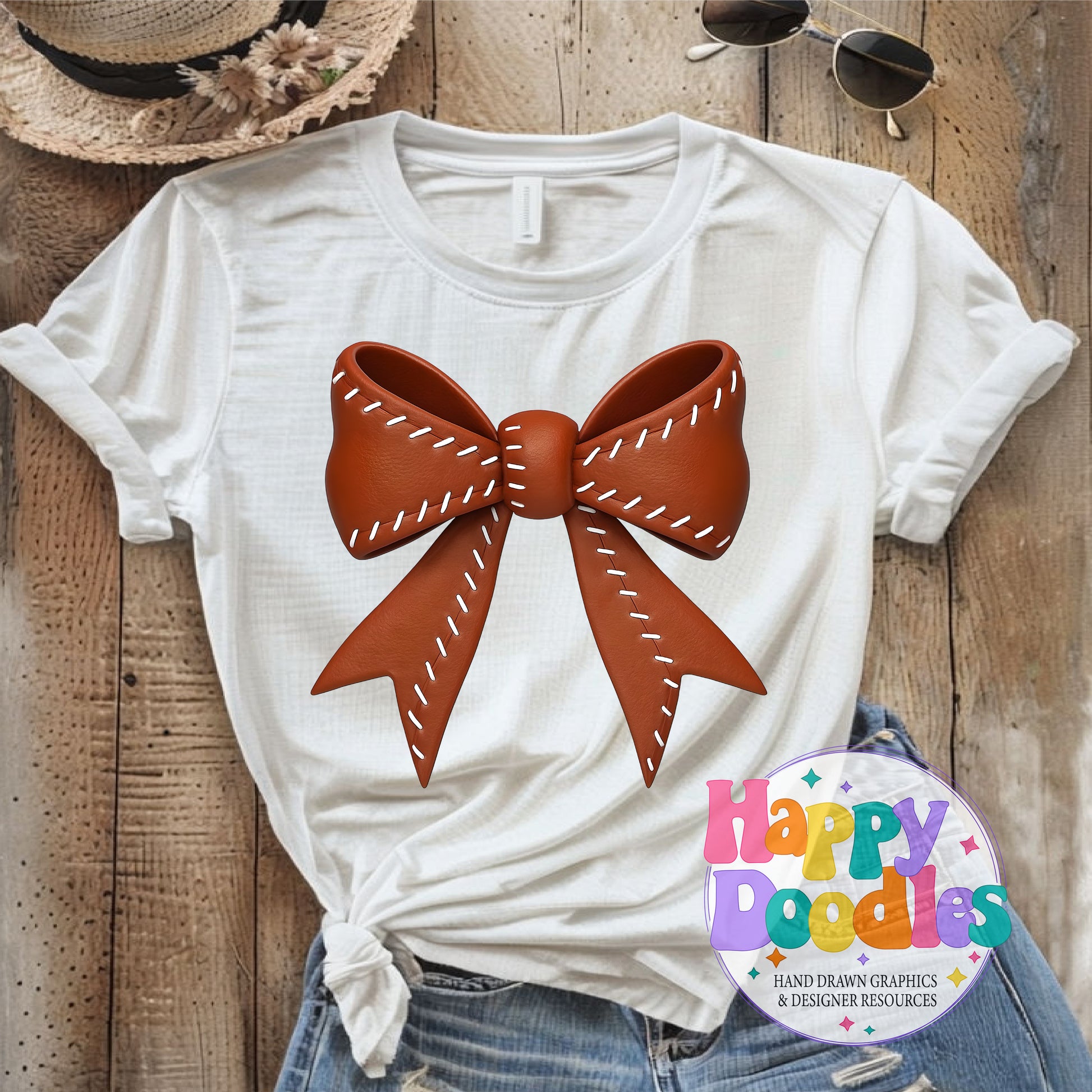 Football Coquette Bow 2 Printable PNG T-Shirt Design - Happy Doodles Designs