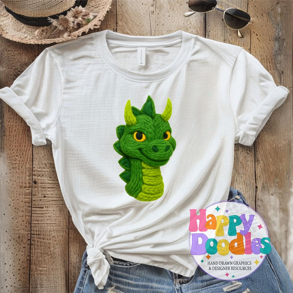 Friendly Dragon Yarn Mascot Printable PNG Illustration - Happy Doodles Designs