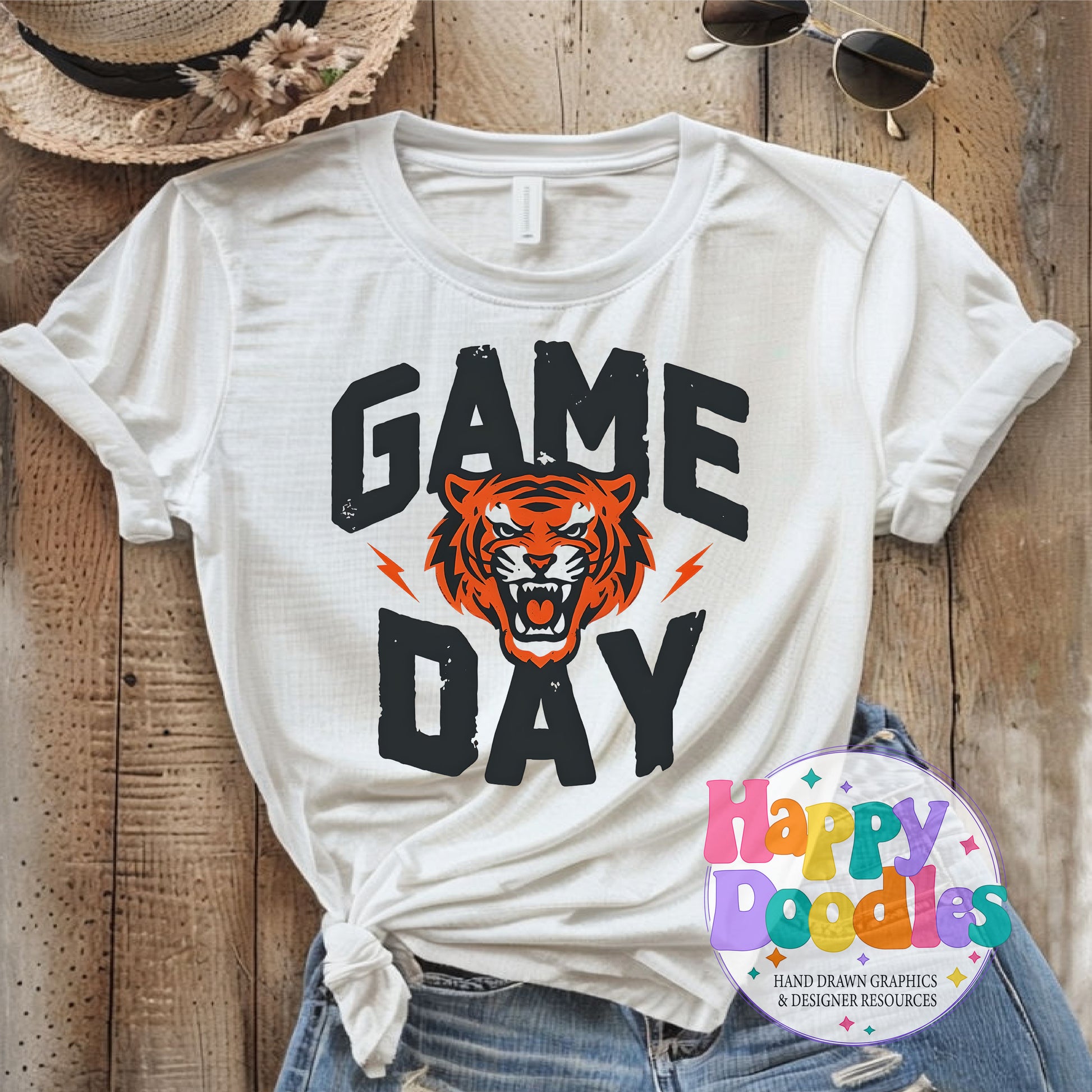 Game Day Tiger Printable PNG T-Shirt Design - Happy Doodles Designs