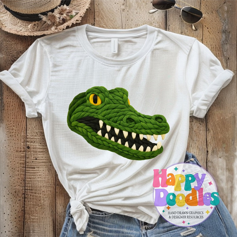 Gator Yarn Mascot Printable PNG Download - Happy Doodles Designs