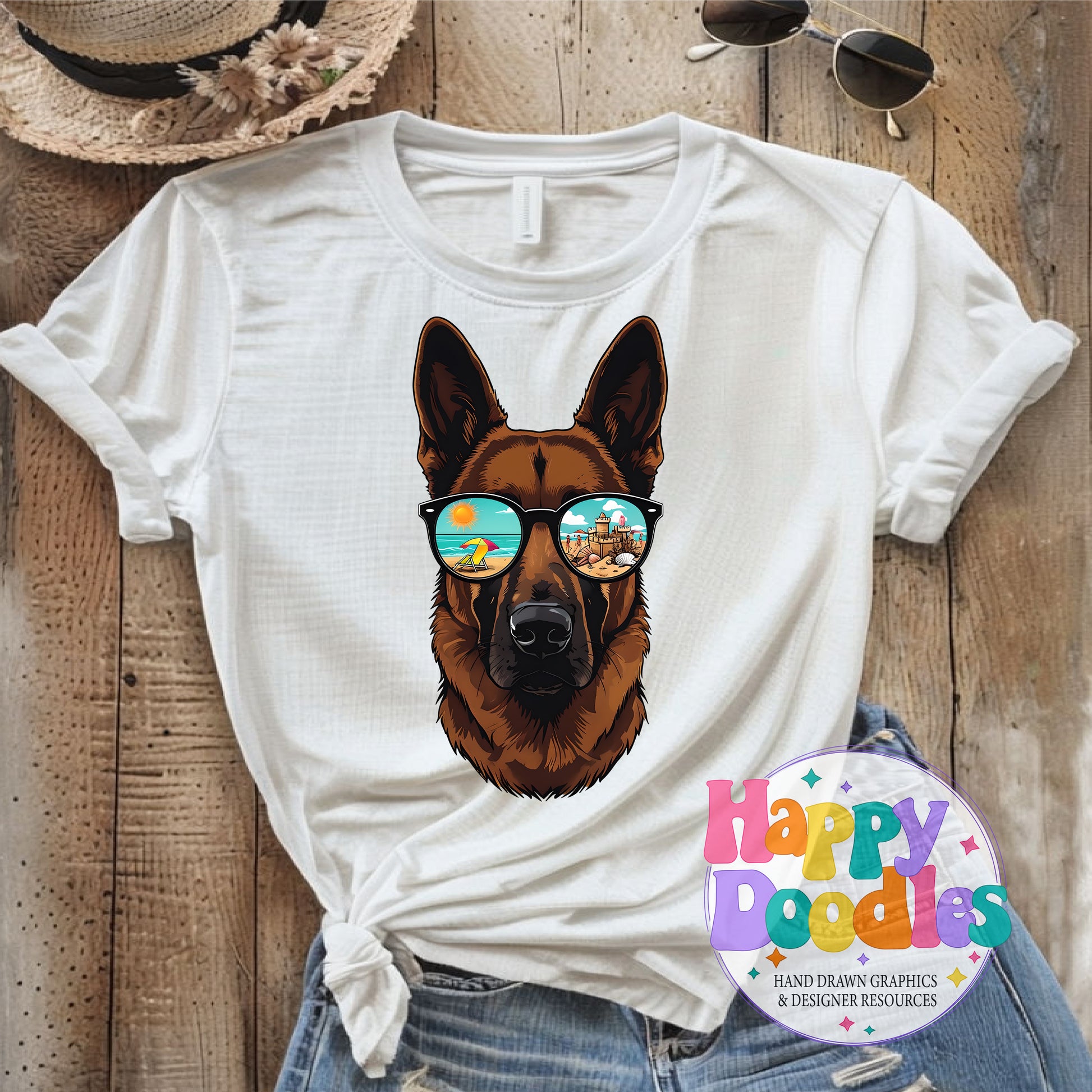 German Shephard Beach Glasses High Resolution Printable PNG - Happy Doodles Designs