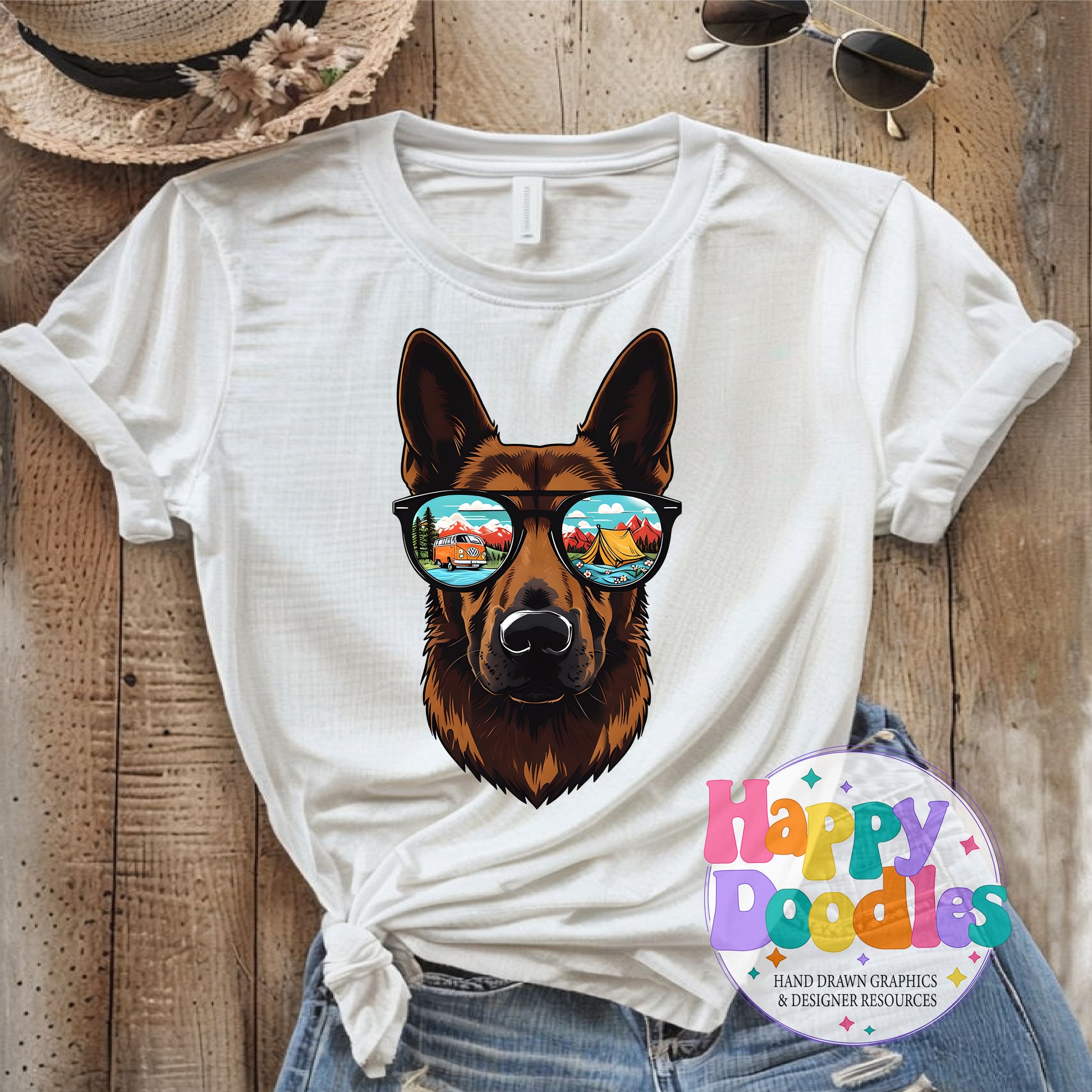 German Shephard Camping Glasses Printable PNG for Sublimation & Crafts - Happy Doodles Designs
