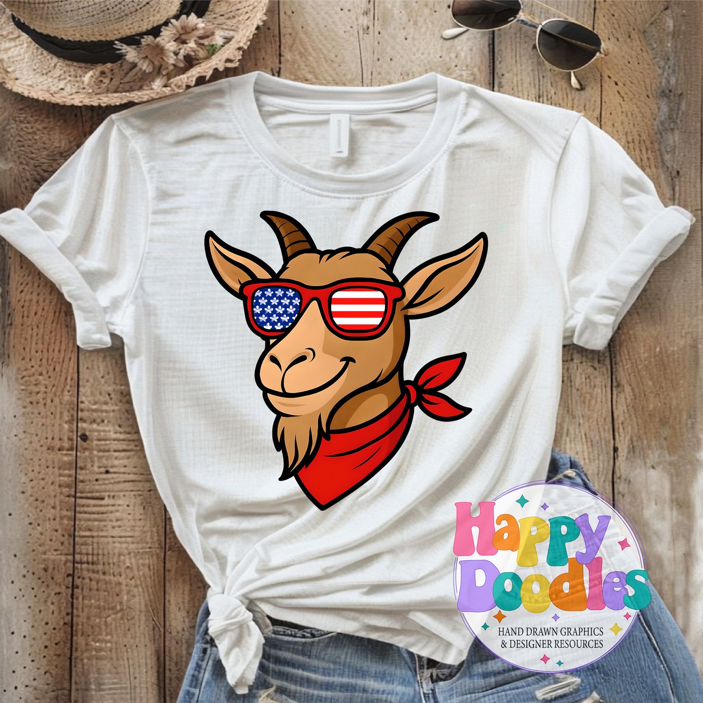 Goat Flag Glasses Printable PNG for Sublimation & Crafts - Happy Doodles Designs
