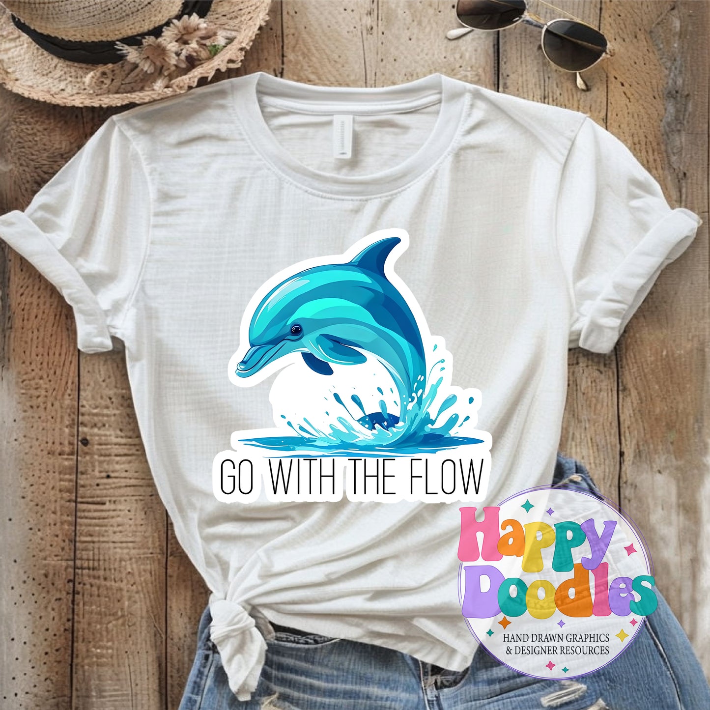 Go with the Flow Sticker Printable PNG T-Shirt Design - Happy Doodles Designs