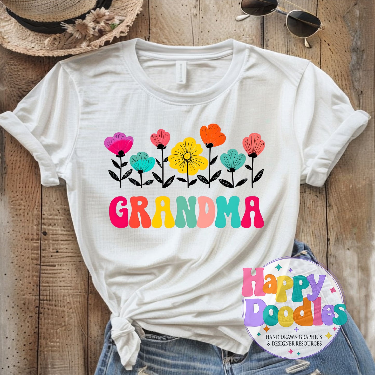 Grandma Flowers High Resolution Printable PNG - Happy Doodles Designs