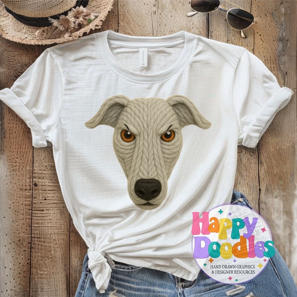 Greyhound Yarn Mascot Printable PNG Clipart - Happy Doodles Designs