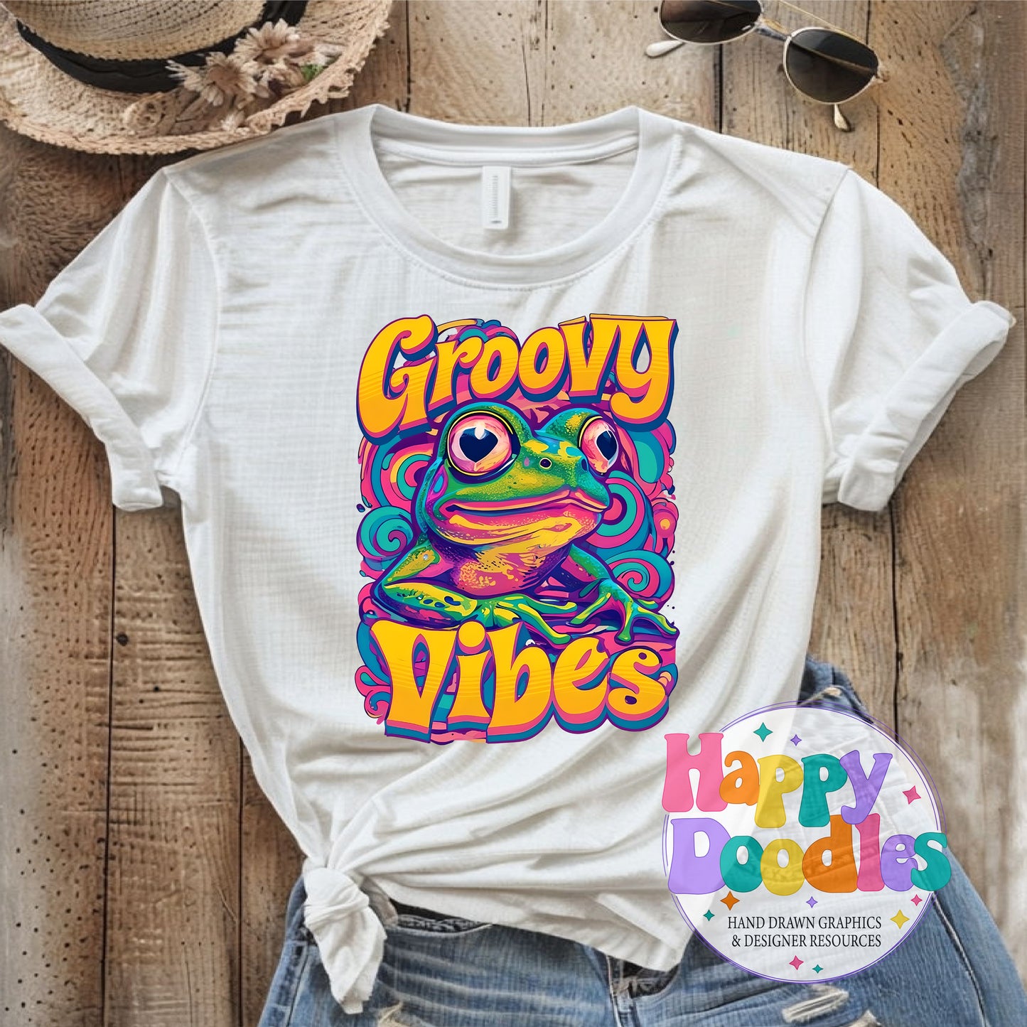 Groovy Vibes T-Shirt Printable PNG Download - Happy Doodles Designs