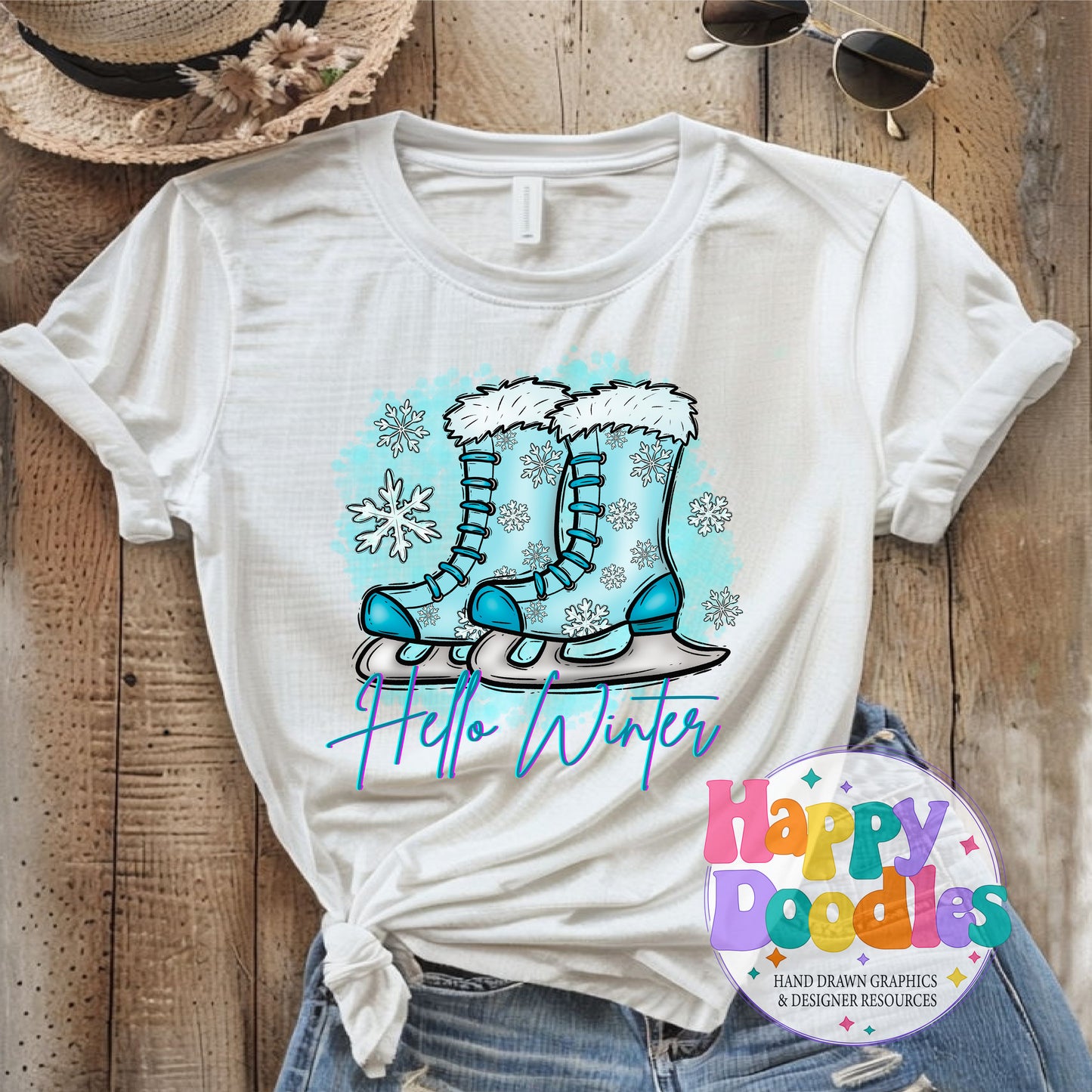 Hello Winter High Resolution Printable PNG - Happy Doodles Designs