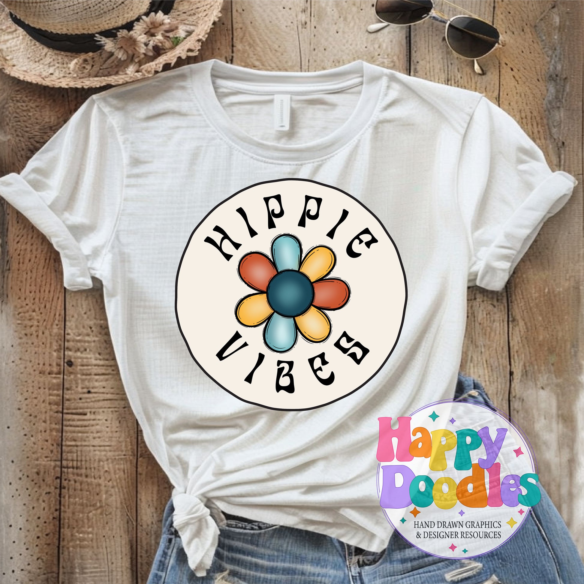 Hippie Vibes High Resolution Printable PNG - Happy Doodles Designs