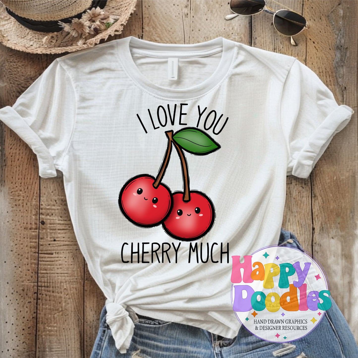 I Love You Cherry Much Printable PNG T-Shirt Design - Happy Doodles Designs