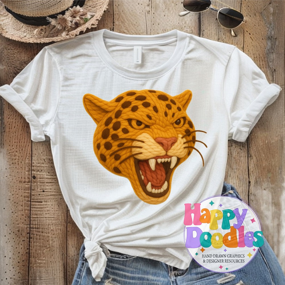 Jaguar Yarn Mascot Printable PNG Clipart - Happy Doodles Designs