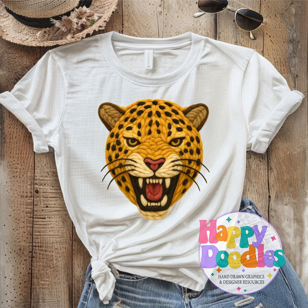 Leopard Yarn Mascot Printable PNG Clipart - Happy Doodles Designs